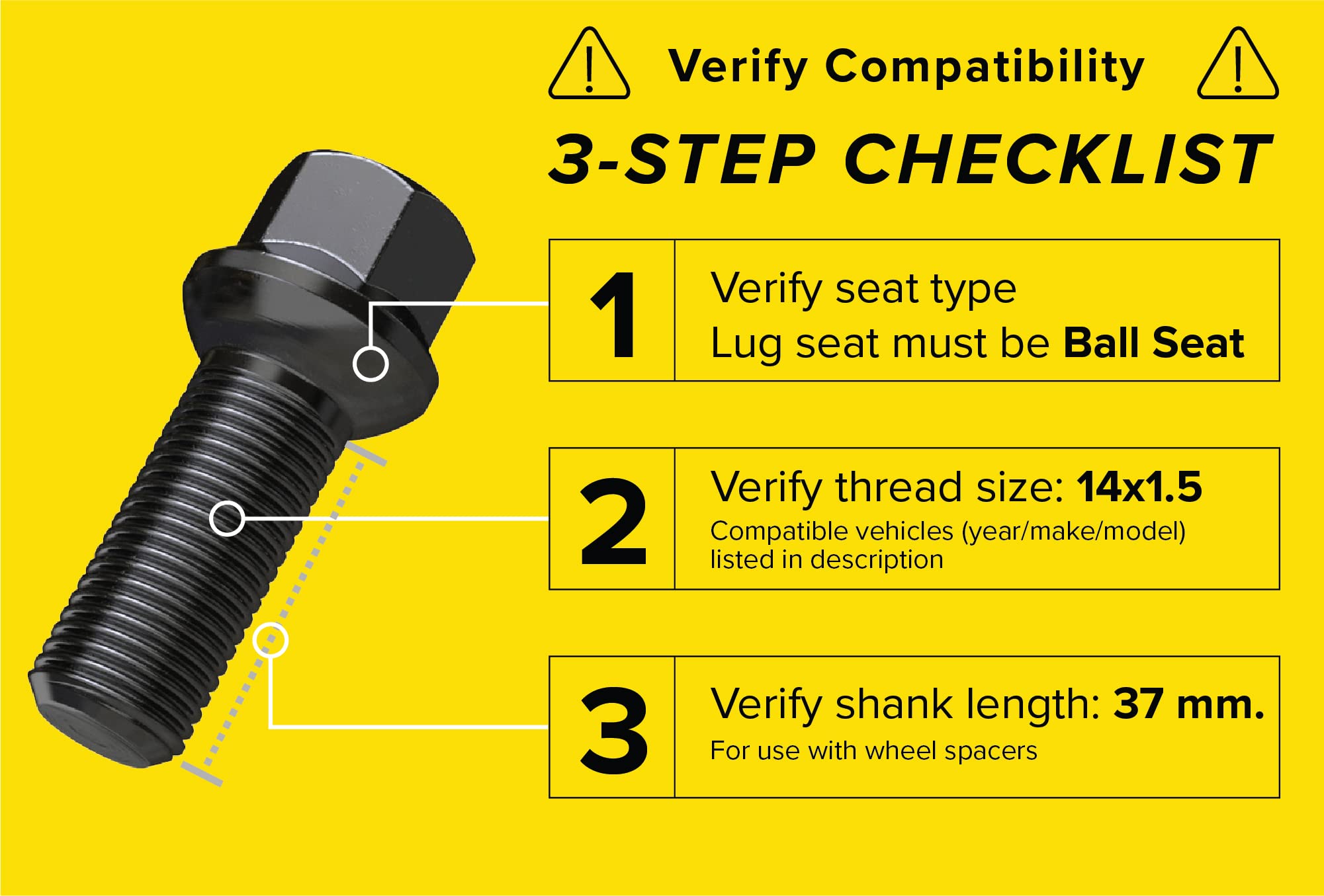 10Pcs Extended Black Lug Bolts 14X1.5 (37Mm Shank Length - Not Oe Length, Ball Radius Seat) Compatible With Audi Tt A3 A4 S4 A5