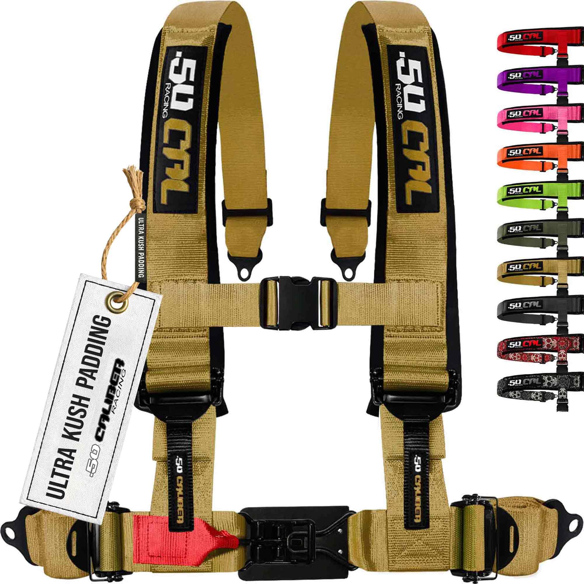 1pc Gold 4 Point Harness for Bucket Seat, 3in Belt, Quick Release, 10 Color Options, Racing Harness UTV RZR Car [6303]