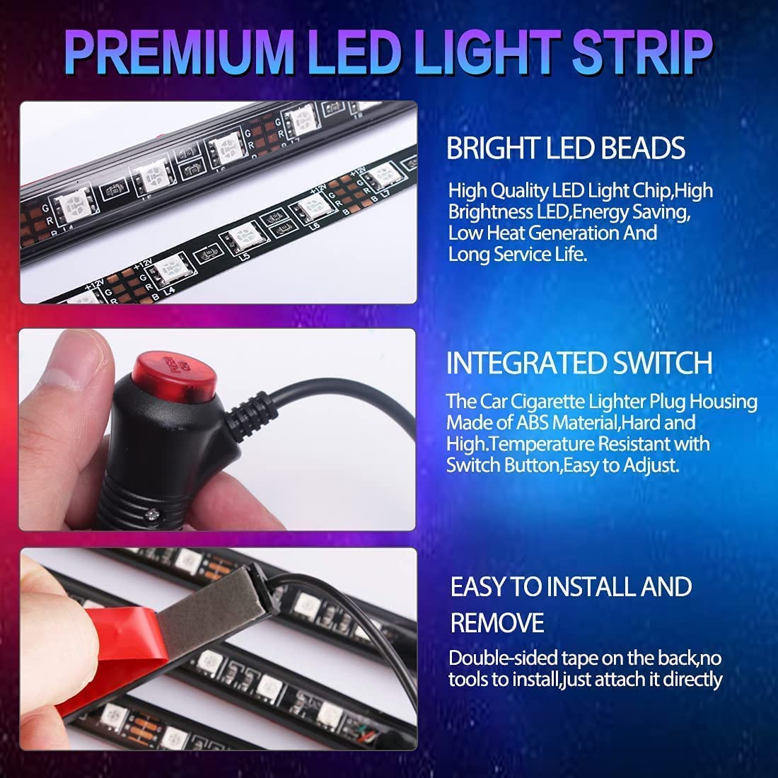 Car Led Strip Light, Ej'S Super Car 4Pcs 36 Led Multi-Color Car Interior Lights Under Dash Lighting Waterproof Kit With Multi-Mo