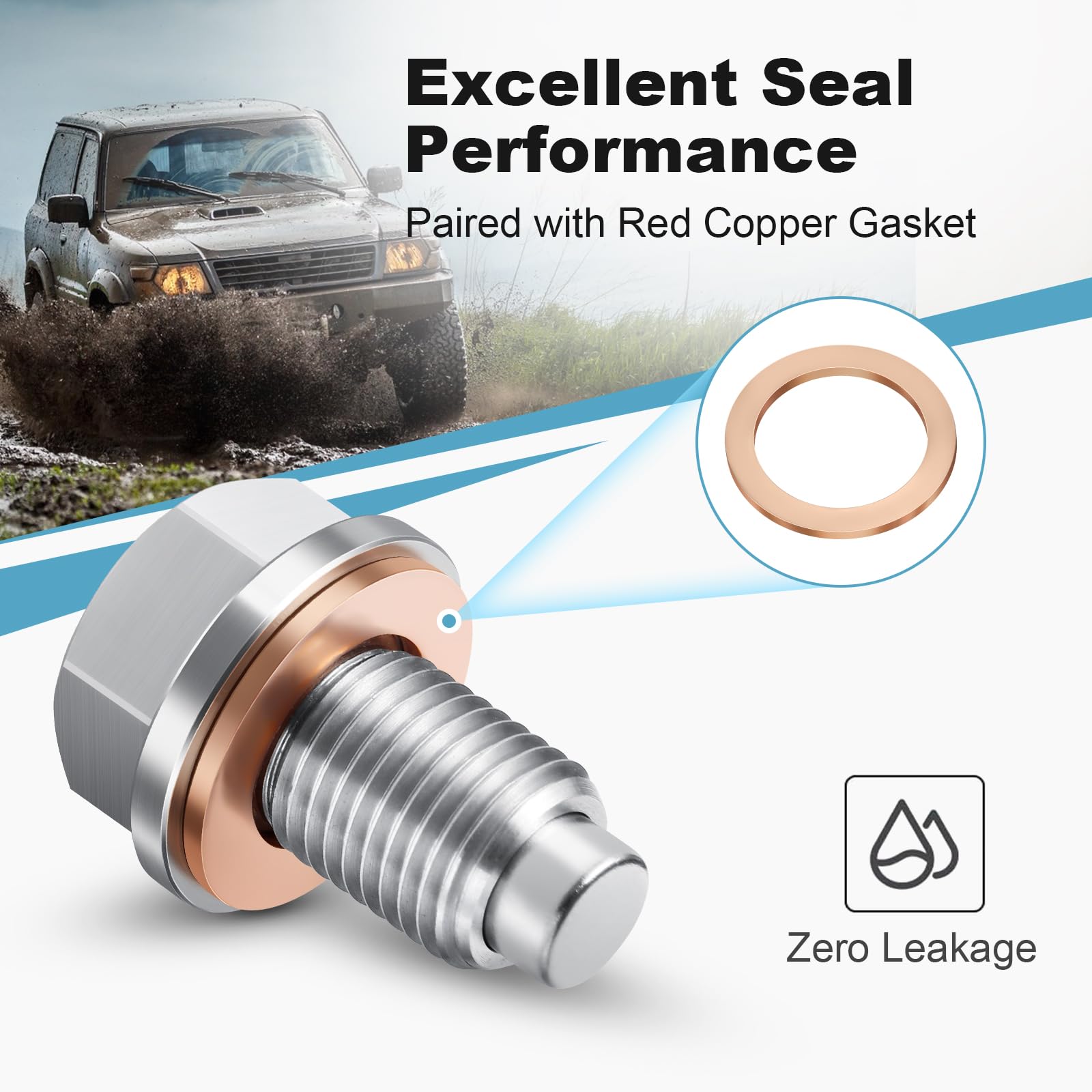 M18 X 1.5 Magnetic Oil Drain Plug Stainless Steel Oil Pan Drain Bolt With Red Copper Washer Gaskets Replacement For Bmw, Land Ro