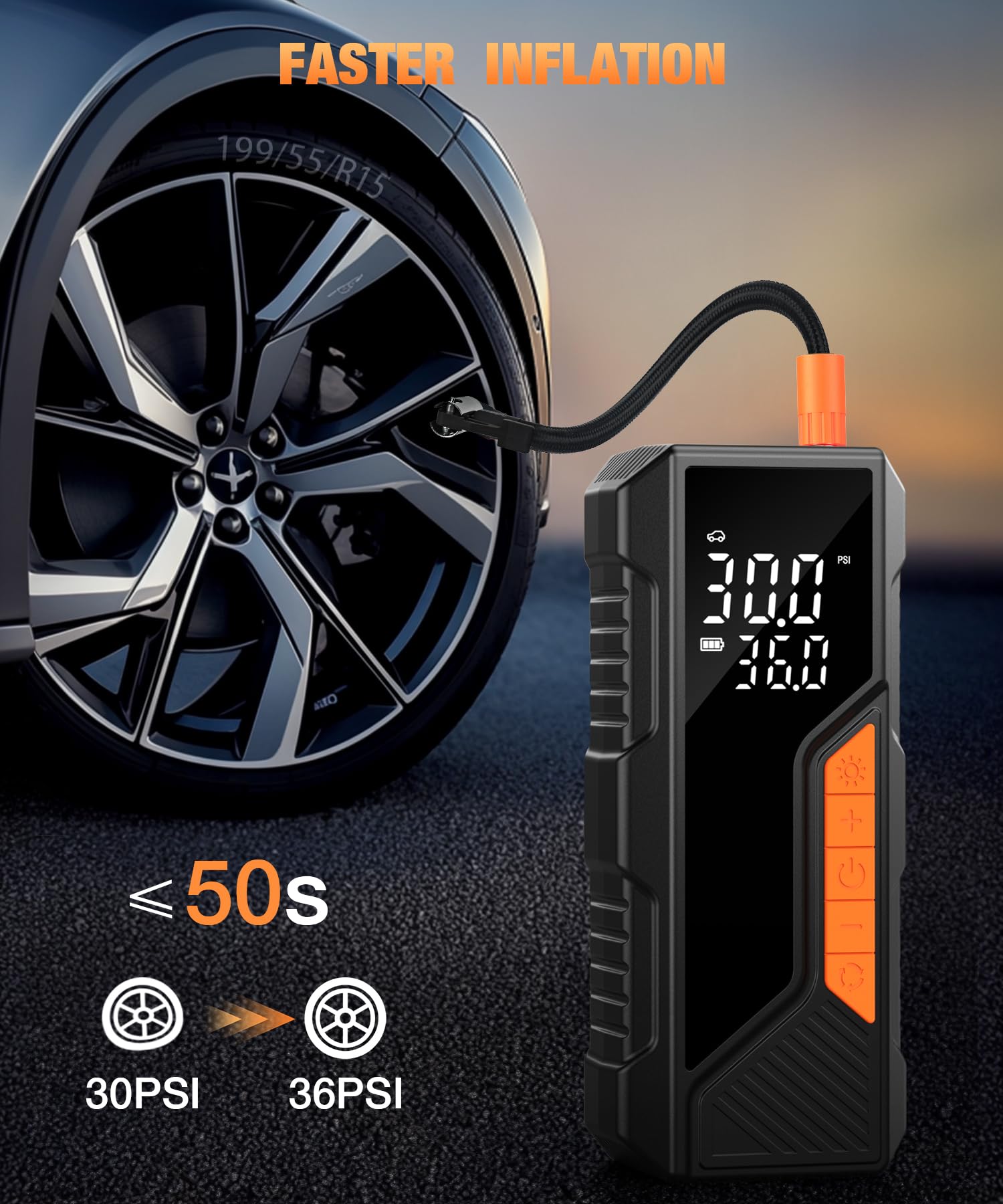 Tire Inflator Portable Air Compressor, 150Psi Portable Air Pump For Car Tires, Faster Air Inflator Tire Pump With Digital Pressu