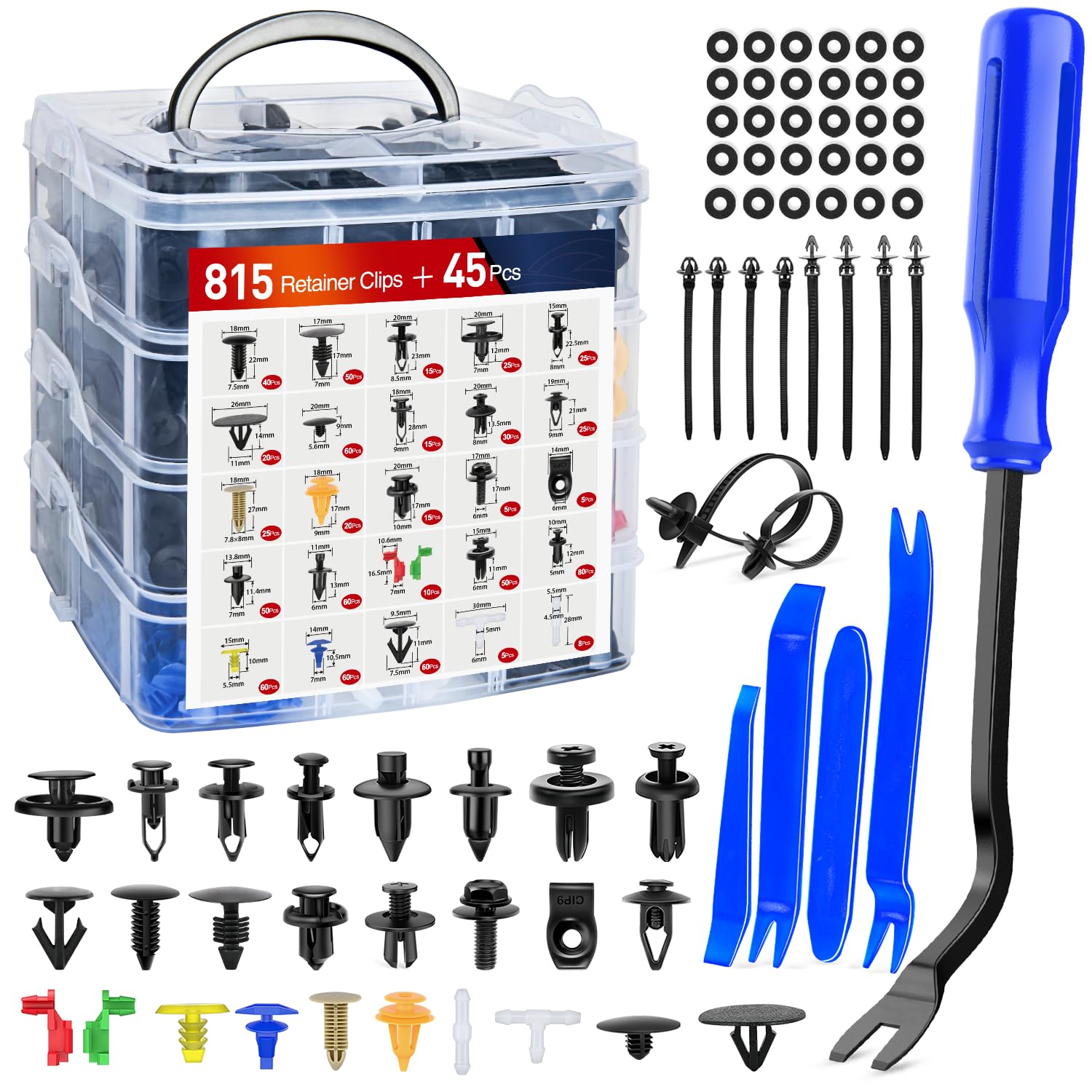 Nilight 860Pcs Car Push Retainer Clips & Auto Fasteners Assortment -26 Most Popular Sizes Nylon Bumper Fender Rivets With 10 Cab