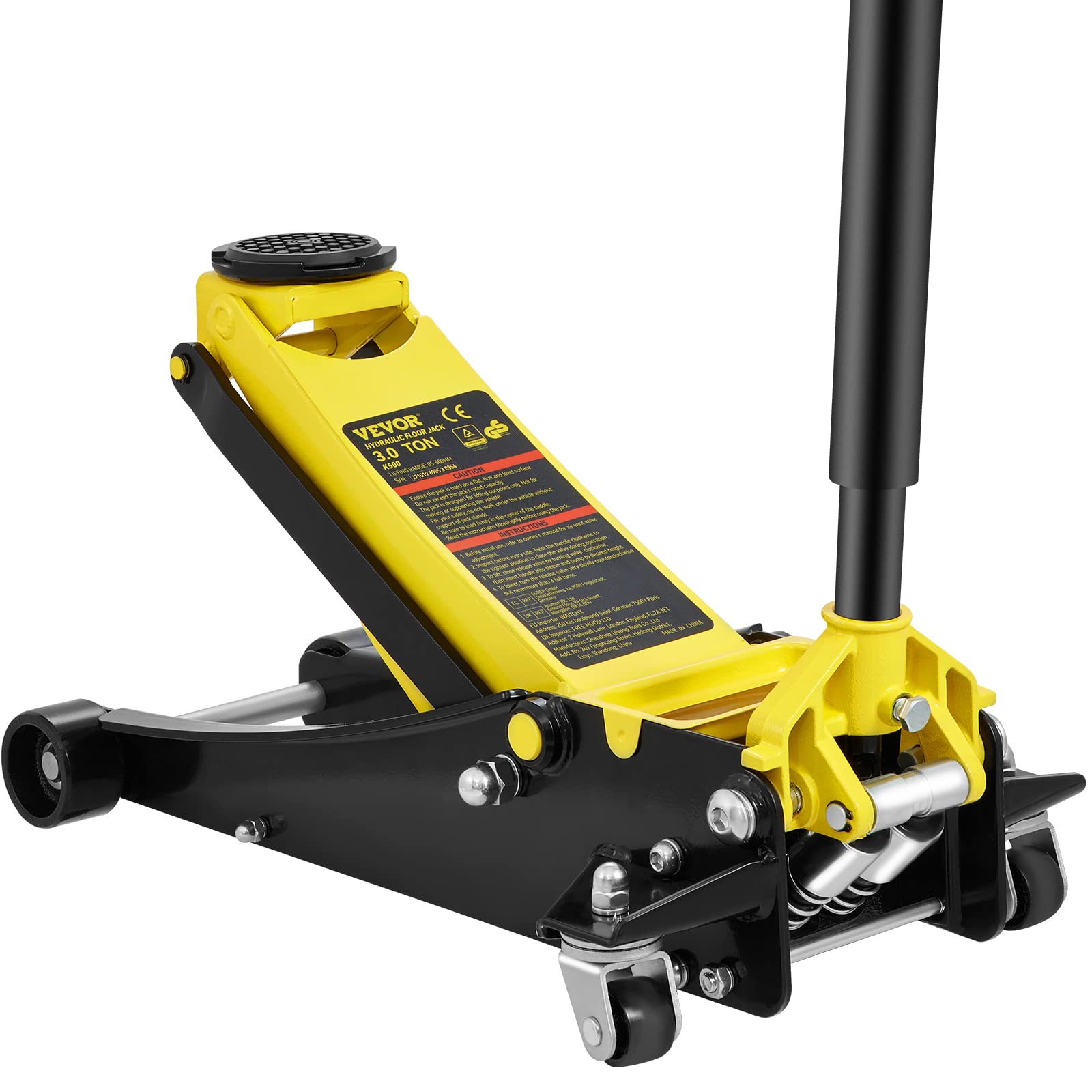 VEVOR 3 Ton Low Profile, Heavy-Duty Steel Racing Floor Jack with Dual Pistons Quick Lift Pump, Lifting Range 3.35-19.69