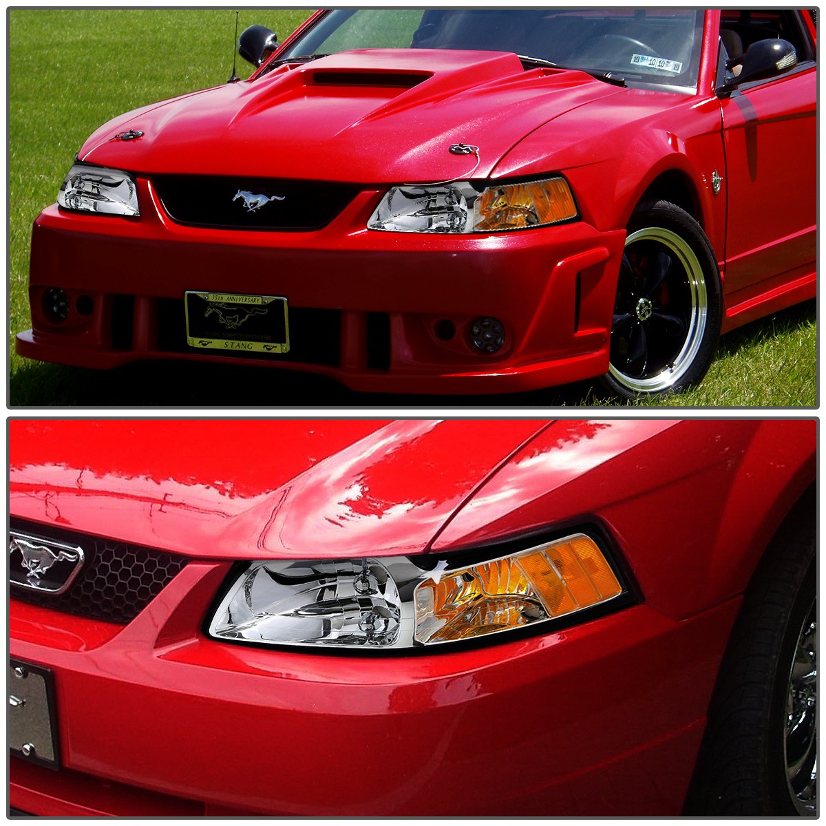 Dna Motoring Hl-Oh-Fm99-Ch-Am Chrome Amber Headlights Replacement Compatible With 99-04 Mustang