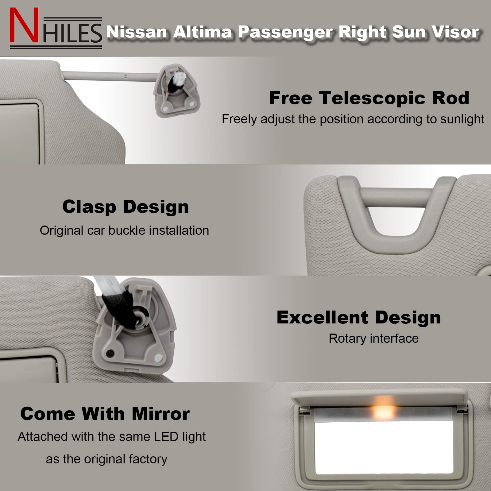 Nhiles Right Side Sun Visor Compatible With Nissan Altima 2013 2014 2015 2016 2017 2018 With Light, Without Sunroof 96400-3Ta2A