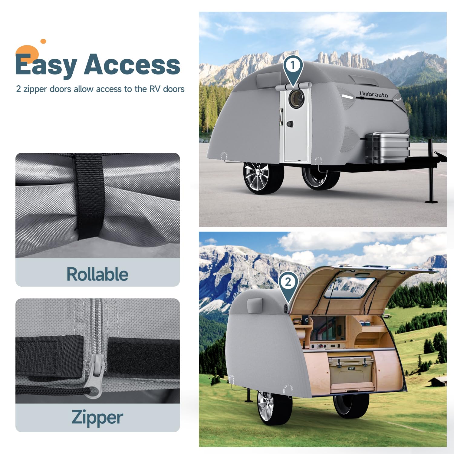 Umbrauto Teardrop Travel Trailer Cover Fits 5'-8' Trailers, 7 Layers Top Heavy Duty Waterproof Camper Cover With Windproof Strap