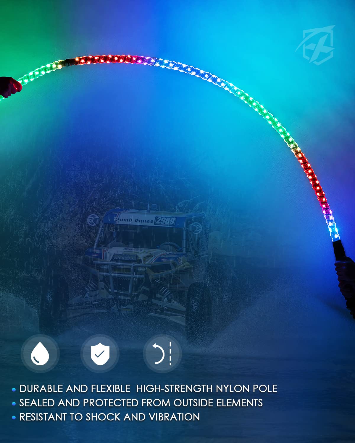 Xprite 5Ft Spiral Led Whip Lights W/Rocker Switch & Remote Control, Safety Dream-Color Dancing Chase Lighted W/America Flag For