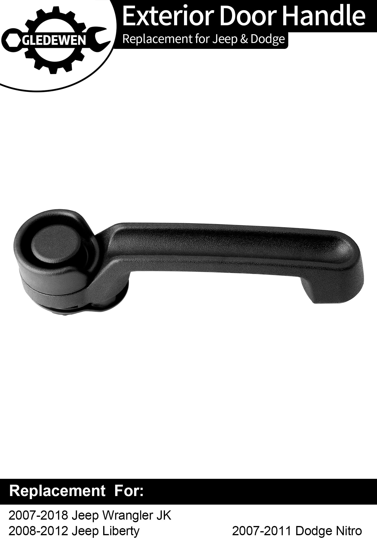 Exterior Door Handle (1PC), Compatible with 2007-2018 Jeep Wrangler JK, Jeep Liberty, Dodge Nitro, Front or Rear Left Driver or