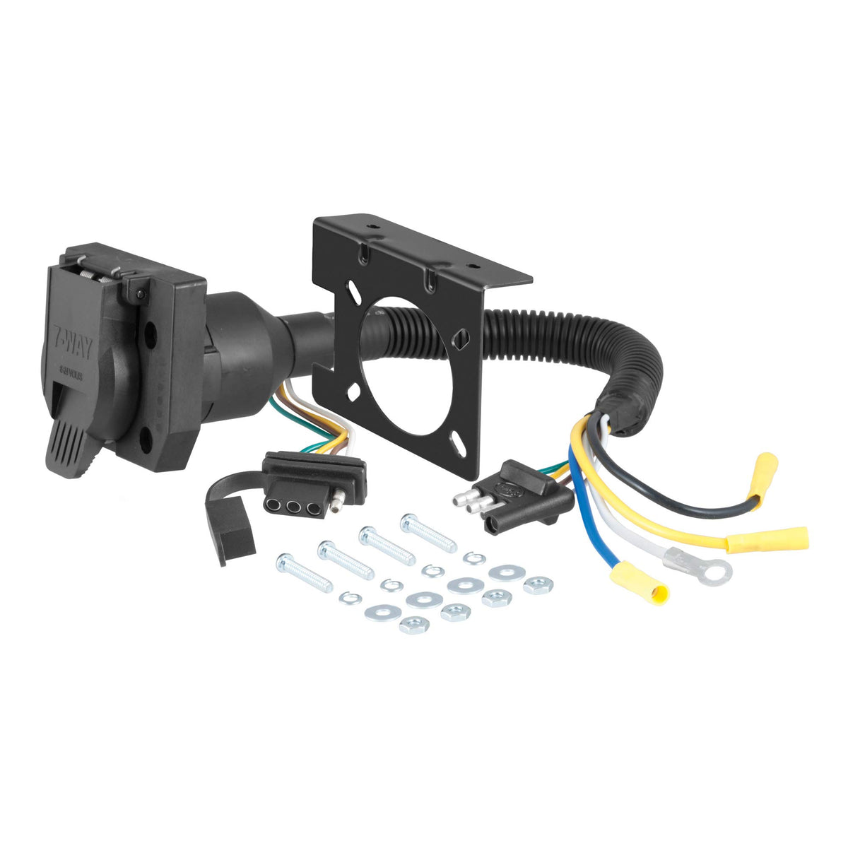 Curt 57672 Dual-Output 4-Way Flat Vehicle-Side To 7-Way Rv Blade Trailer Wiring Adapter , Black