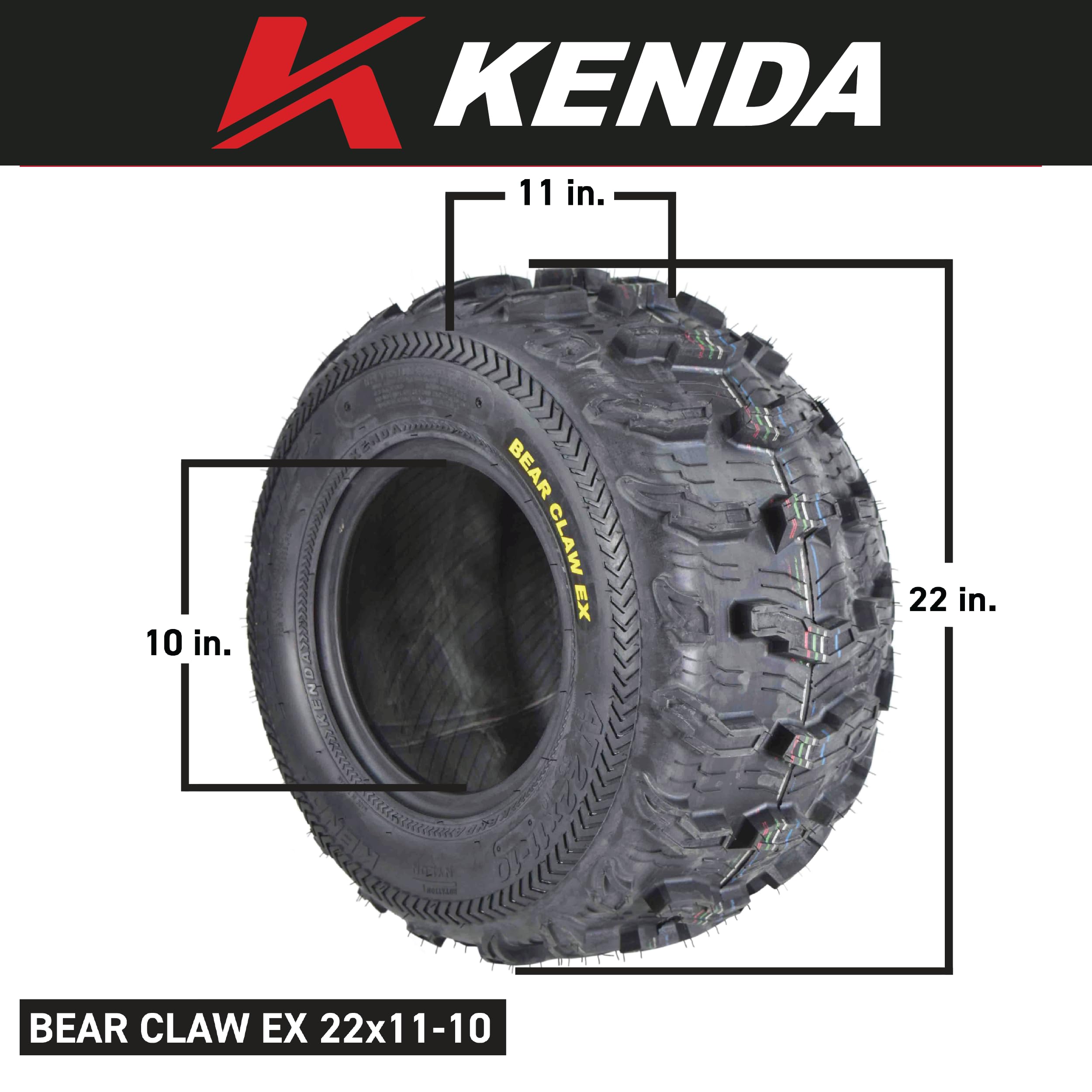 Kenda Bearclaw Ex K573-21X7-10 Front & 22X11-10 Rear Tires For All Terrain (Atv), Utv, And Side By Side (Sxs) Vehicles - 6-Ply -