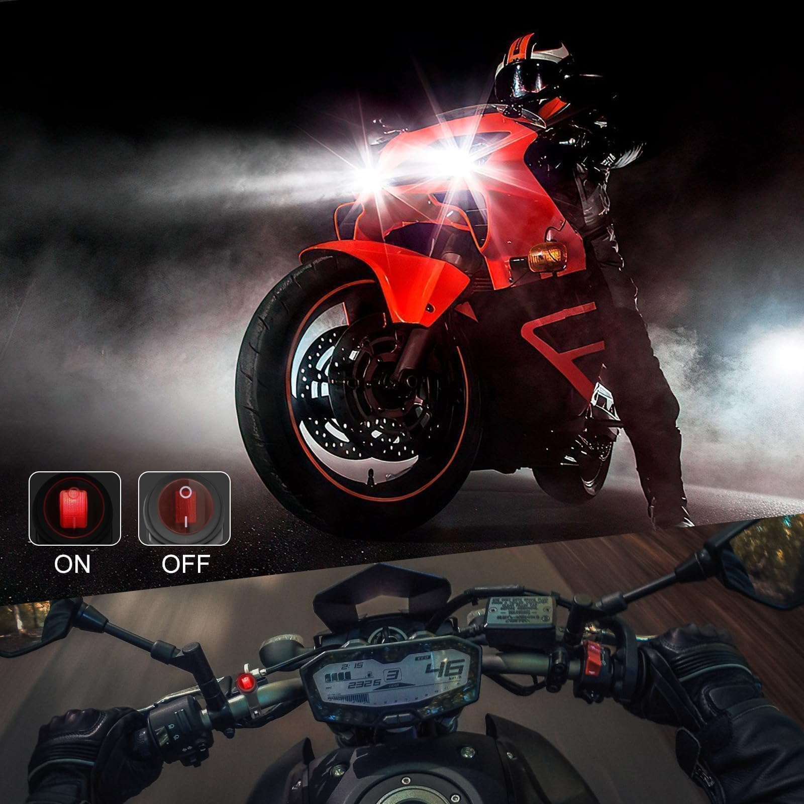 Offroadtown 2 Leads Led Light Bars Wiring Harness Kit W/Motorcycle Handlebar Switch 7/8' 12V 40A Relay Fuse Nylon Wire Harness For Atv Dirt Bike Scooters Motorcycle Lights