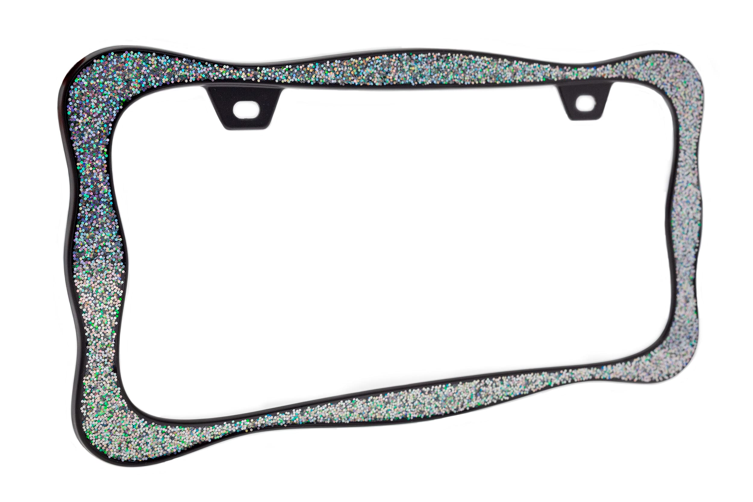 Creathome 3D Shining License Plate Frame, Black Powder Coated With Shining Sliver Chunky Gliter, Pure Zinc Alloy Metal