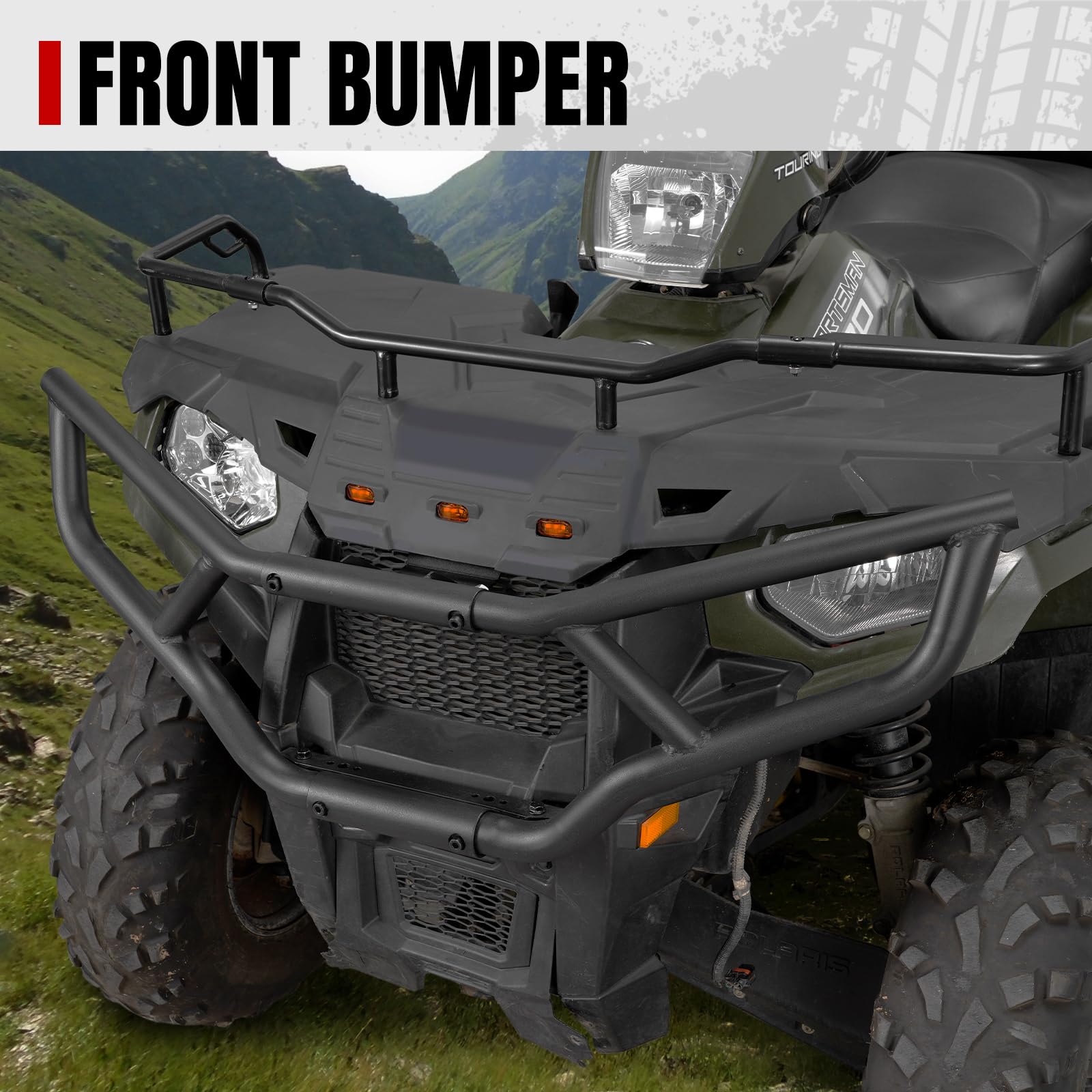 A & UTV PRO Brush Guard Front & Rear Bumper for 2014-2024 Polaris Sportsman 570/450, Alloy Steel, Black, Model AUPFRBPS1U