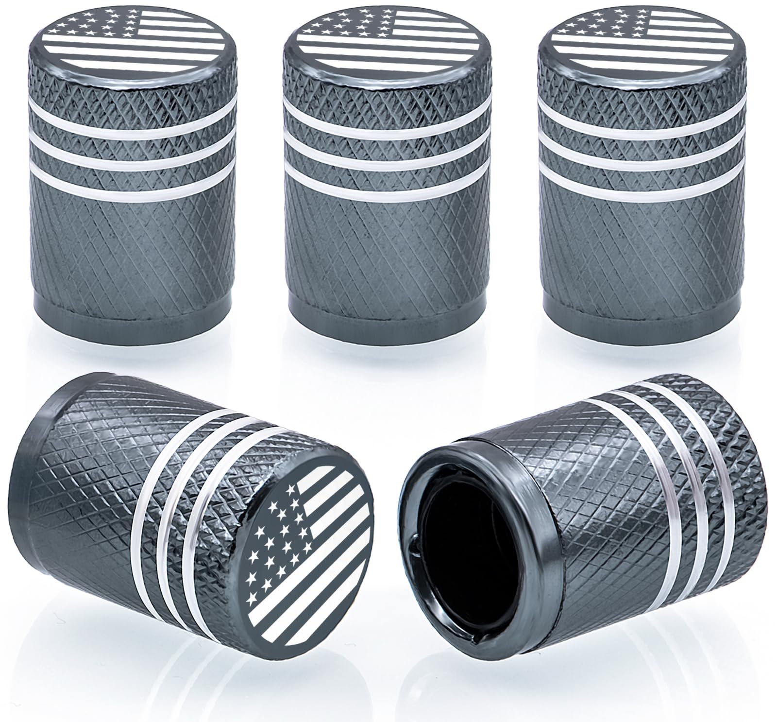 Meajoo 5Pcs Usa Flag Tire Valve Stem Caps, Aluminum Air Caps Cover, With Plastic Liner Corrosion Resistant Leak-Proof, Universal