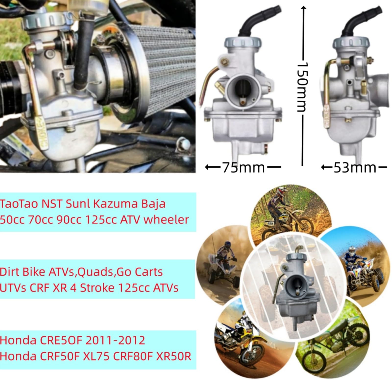 Generic Pz20 Carburetor For Taotao Coolster 50Cc 70Cc 90Cc 110Cc 125Cc 110B Nst Sunl Chinese Quad Kazuma Baja Atv 4 Wheeler Go Kart Dirt Bike Honda Crf50F Xl75 Crf80F Xr50R