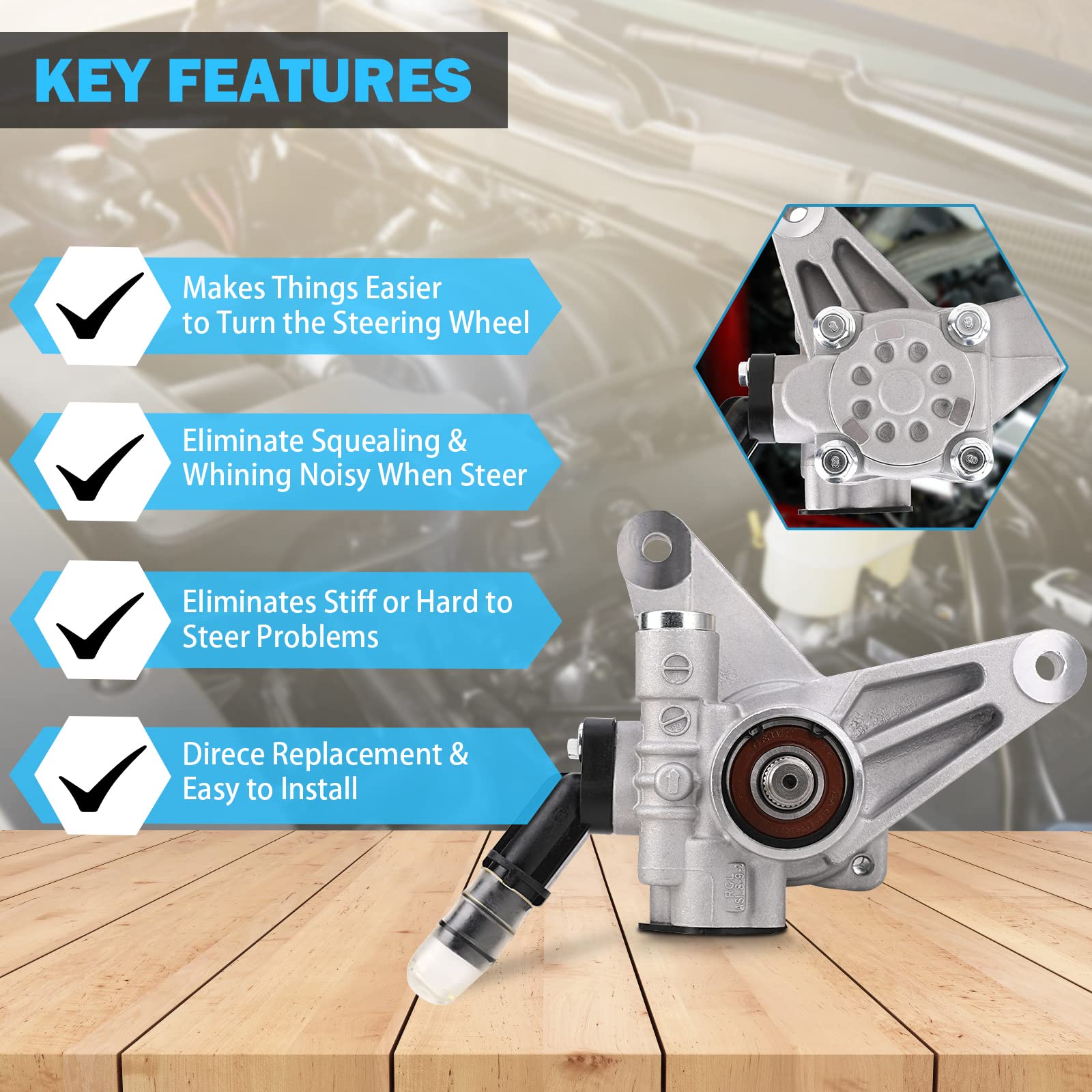Power Steering Pump Compatible With 2005-2008 Honda Pilot 3.5L, 2005-2010 Honda Odyssey 3.5L, 2007-2013 Acura Mdx 3.7L - Replace 21-5442, 56110-Rgl-A03, 56110-Pvj-A01 - Power Assist Pump Assembly