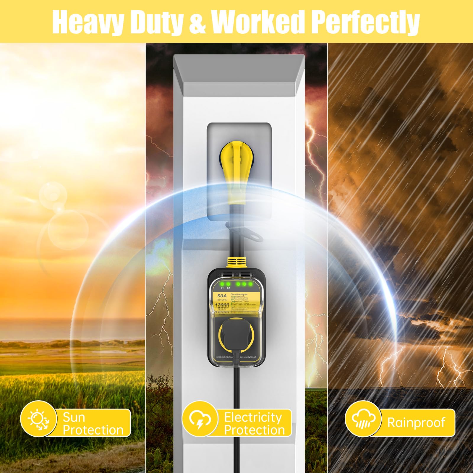 Millionhome Rv Surge Protector 50 Amp, 12000 J Rv Circuit Analyzer, Rv Surge Protection, 50A Rv Adapter Plug For Camper Yellow