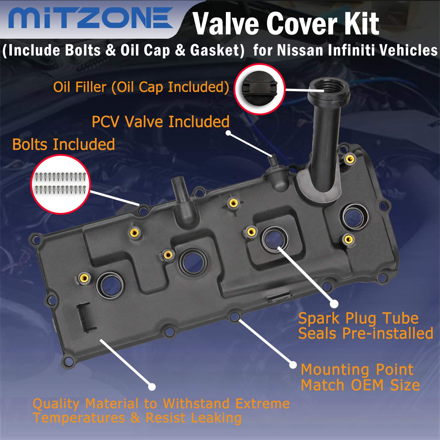 Valve Cover Set With Bolts & Oil Cap & Gaskets & Spark Plug Tube Seals & Pcv Valve Compatible With 2004-2016 Nissan Armada Nv2500 Nv3500 Pathfinder Titan Infiniti Qx56 5.6L # 13264-Ze01A 13264-Ze00A…