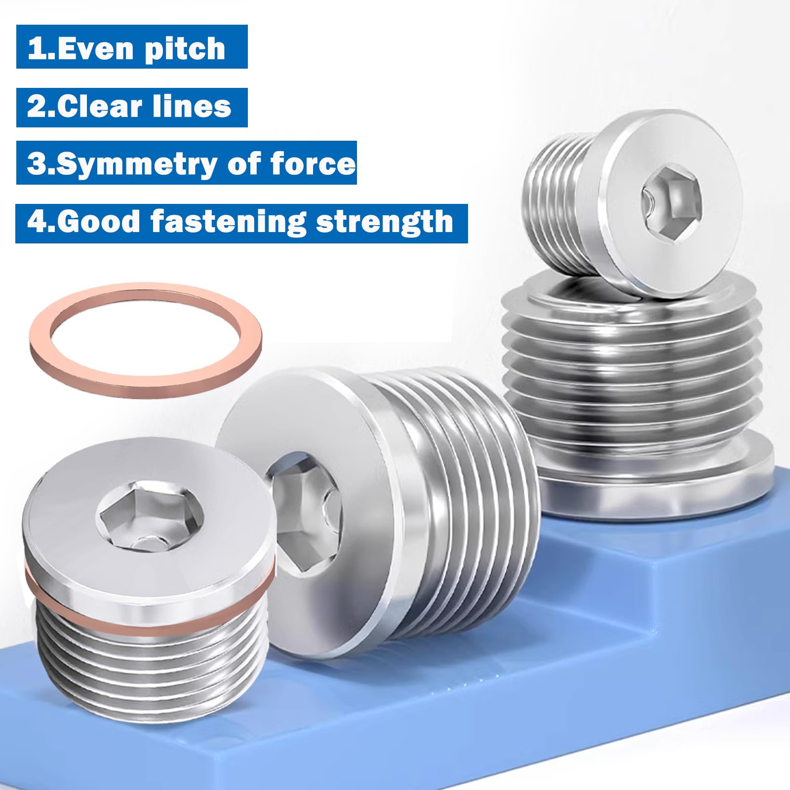 Sunxeke M18 x 1.5 Sensor Plug Standard with Inner Hex Head,304 Stainless Steel Universal Fit with Red Copper O-Ring for Motorbik