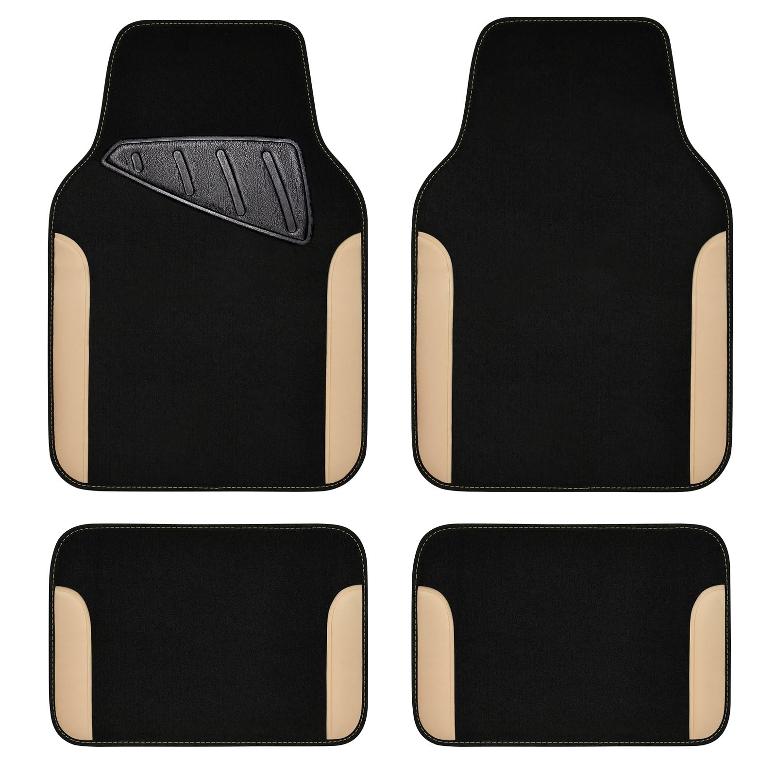 CAR PASS Waterproof Car Floor Mat, Universal Fit Car Mats with Driver Heel Pad, Leather Car Carpet, Anti-Slip Nibbed Backing Flo