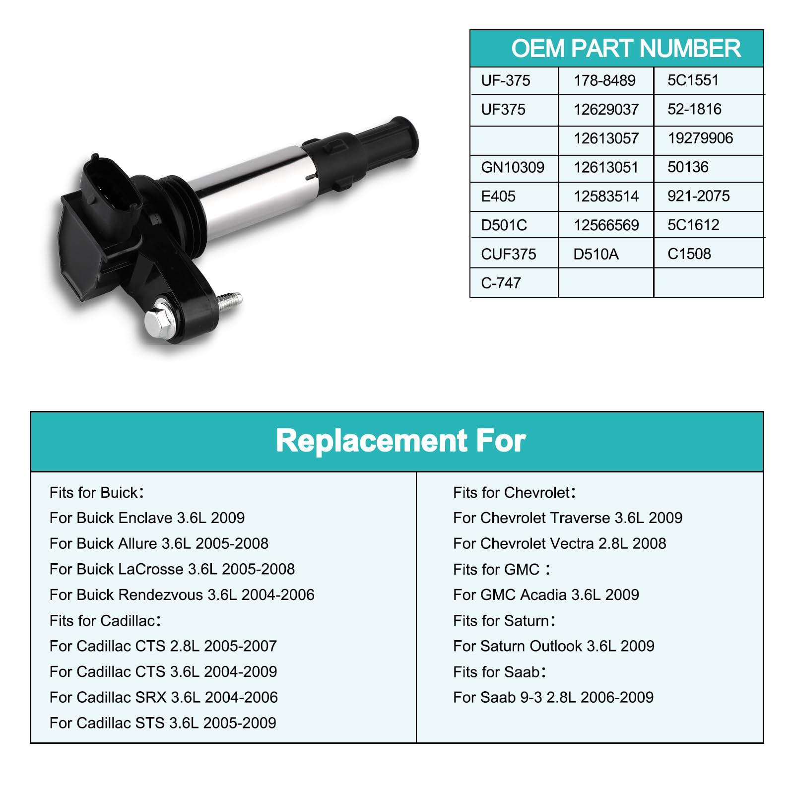 Uf375 Ignition Coil Pack 6Pcs (2.8L 3.6L V6) For Buick Allure Enclave Lacrosse Rendezvous,Cadillac Cts Srx Sts,Chevy/Chevrolet T