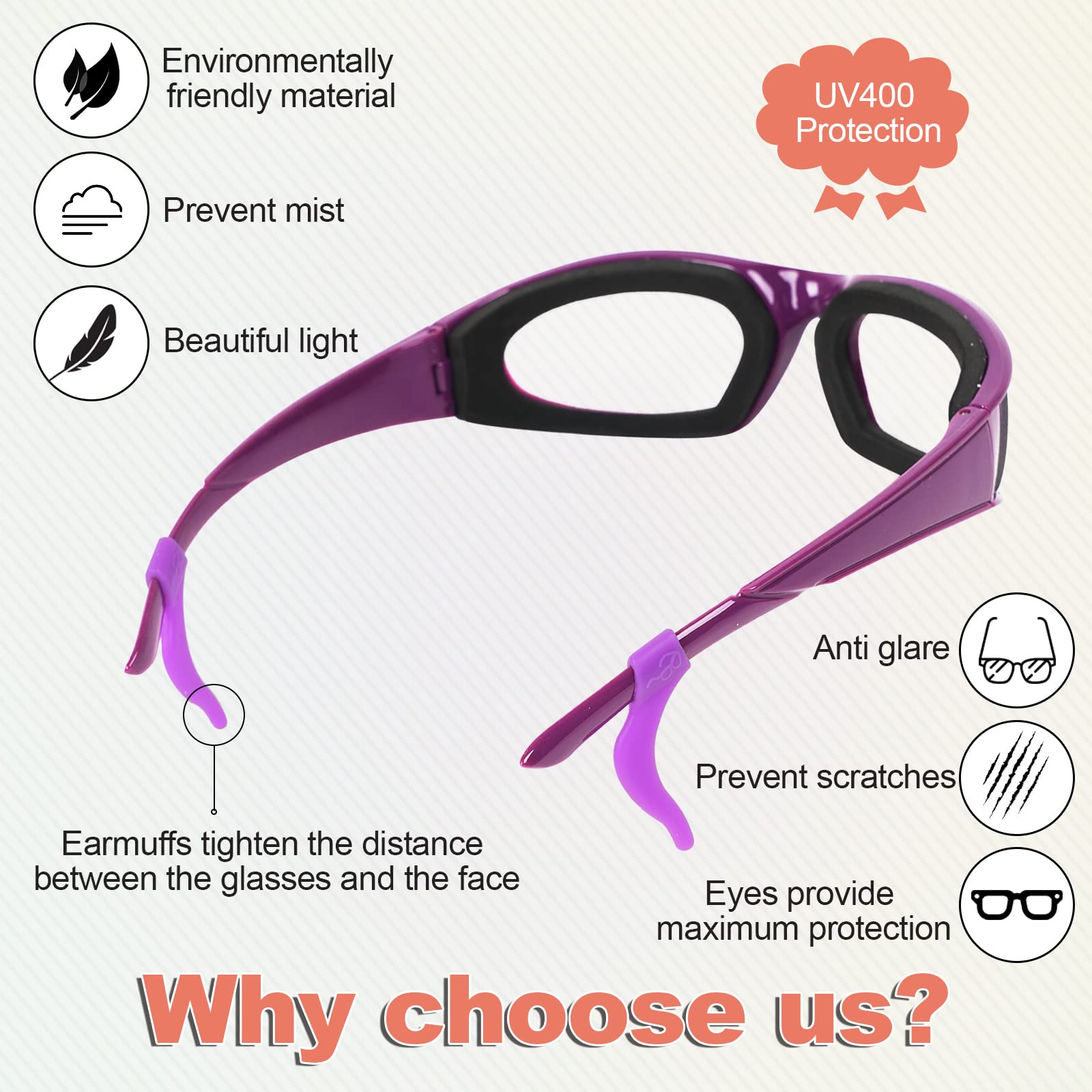 Shenghang Onion Goggles Tear Free Saftey Glasses For Kitchen?Anti-Tear, Dustproof, Anti-Fog, Windproof? (Purple)