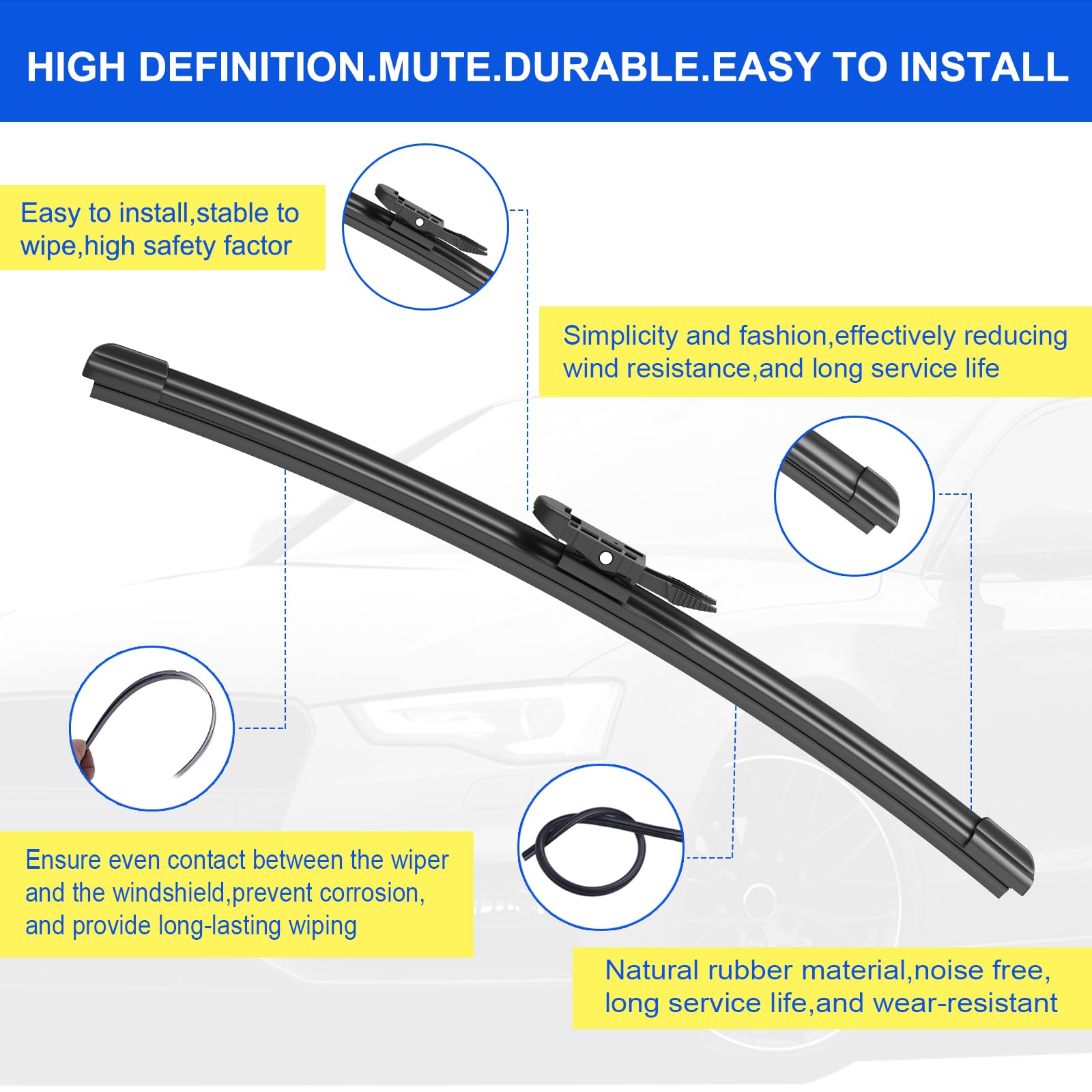 Anikluim 26''+26'' Wiper Blades With 14'' Rear Wiper Blade Set Replacement For 2006-2015 Audi Q7 Windshield Wipers Original Fact