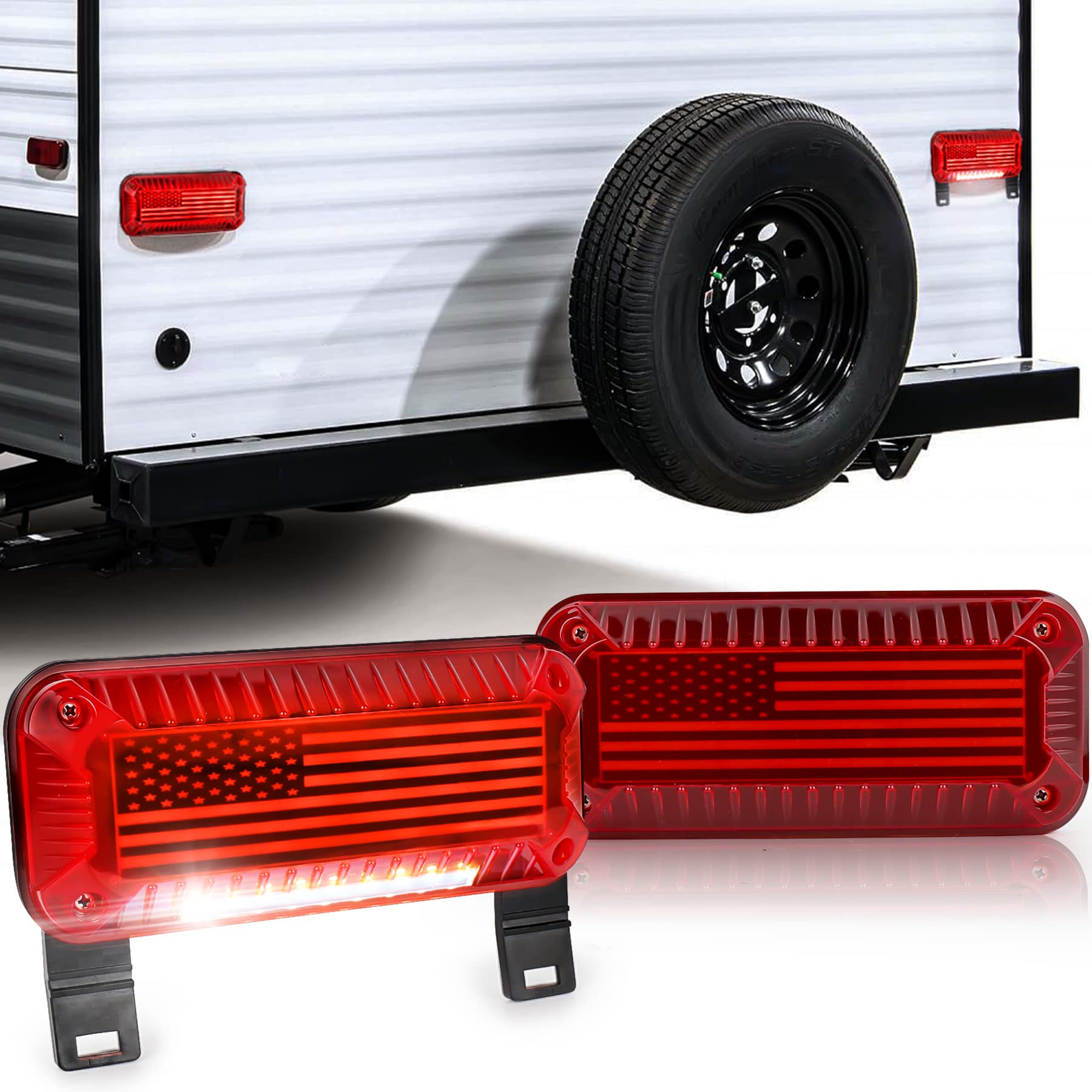 POVTOR RV Tail Lights, 57 LED RV Camper Trailer Tail Lights With Running/Turn Signal/Brake/Stop License Plate Light Surface Moun