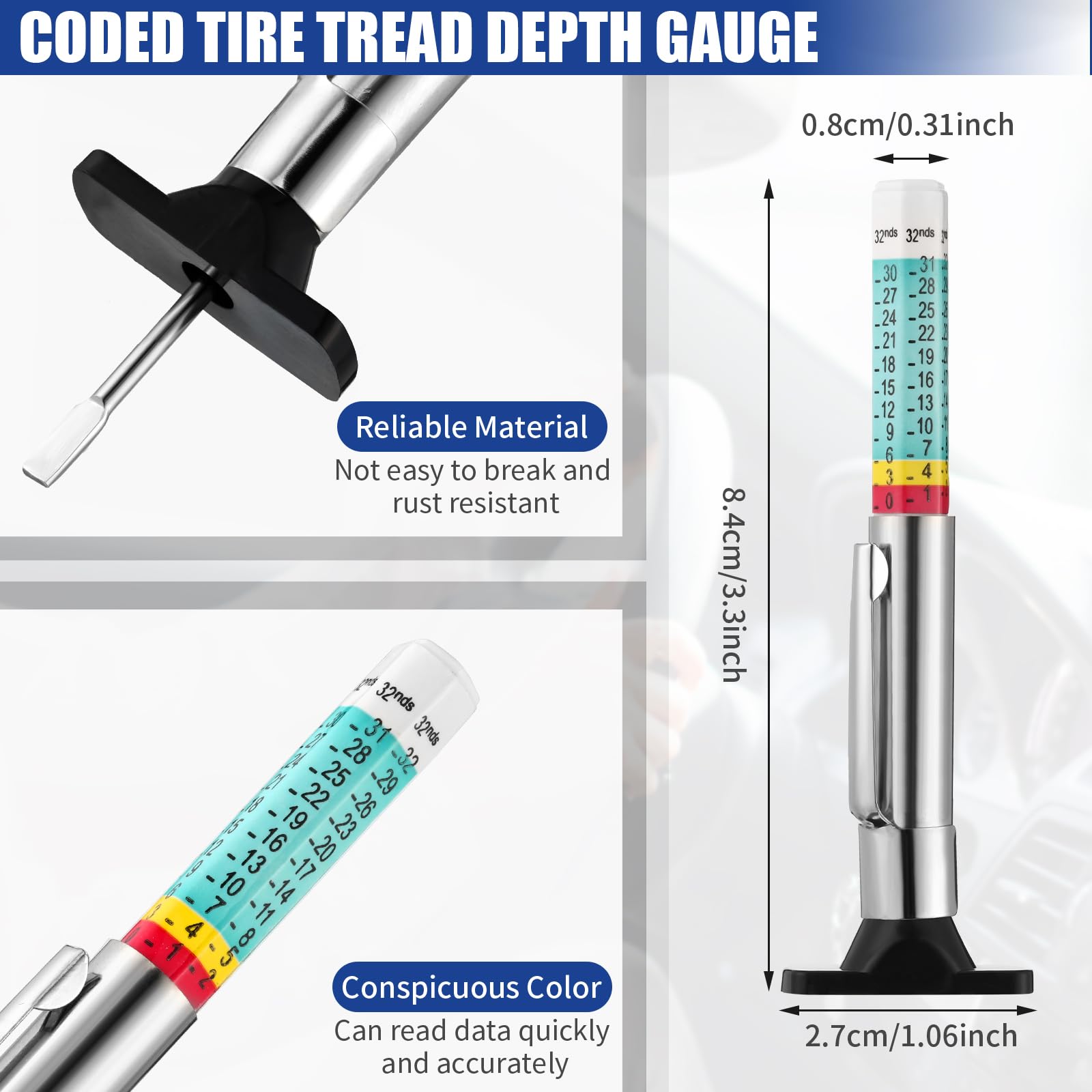 Frienda 3 Pieces Tire Tread Depth Gauge Tool Digital Tread Depth Gauge Brake Lining Thickness Ruler Coded Tire Automotive Brake