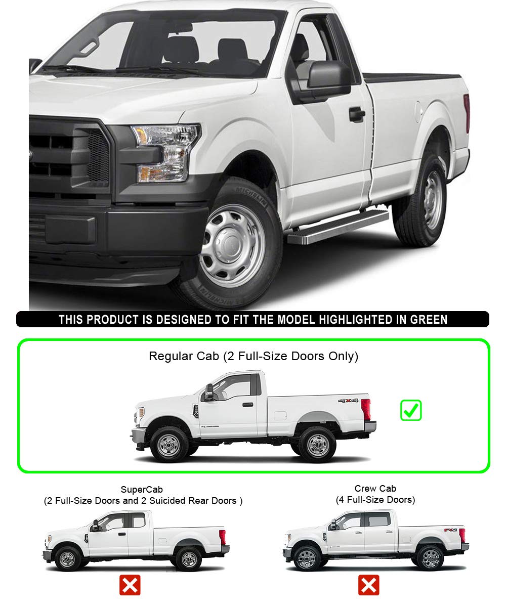 APS Running Boards 5 inches Compatible with Ford F150 2015-2025 Regular Cab & F-250 F-350 Super Duty 2017-2025 304 Stainless Ste