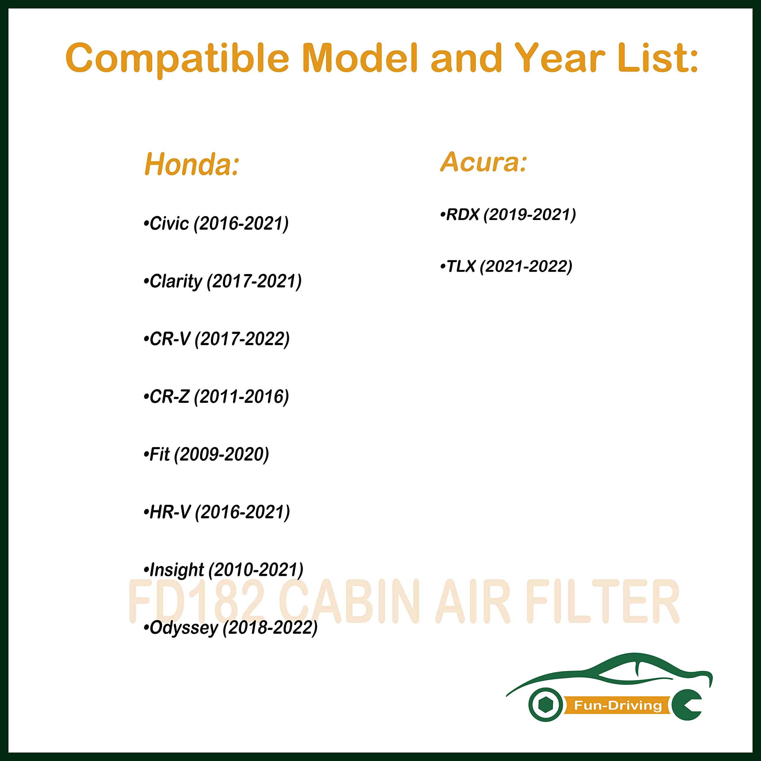 3 Pack Fd182 Cabin Air Filter For Civic,Cr-V,Cr-Z,Fit,Hr-V,Insight,Replace Cf11182,Cp182,80292-Tf0-G01