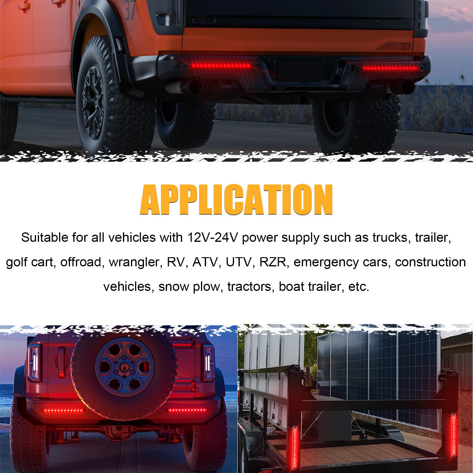 Pseqt 10' 15 Led Trailer Brake Tail Light Bar Stop Change Tail Lights Assembly Id Clearance Strip Red Light Waterproof For Wrangler Golf Cart Offroad Truck Rv Utv Atv