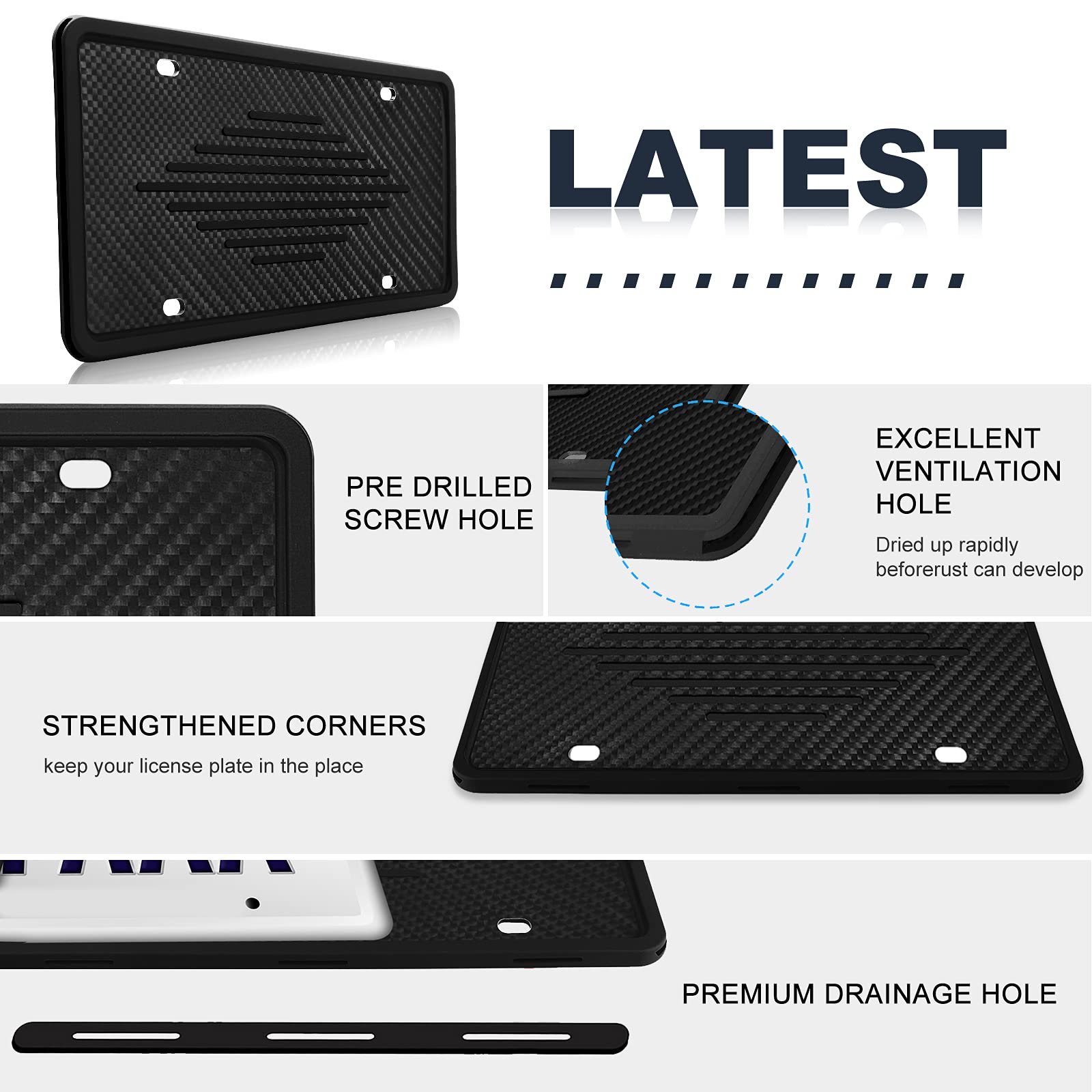 Intermerge License Plate Frames, 2 Pack, Universal Us Car Black Tpu Bracket Holder. Rust-Proof, Rattle-Proof, Weather-Proof With
