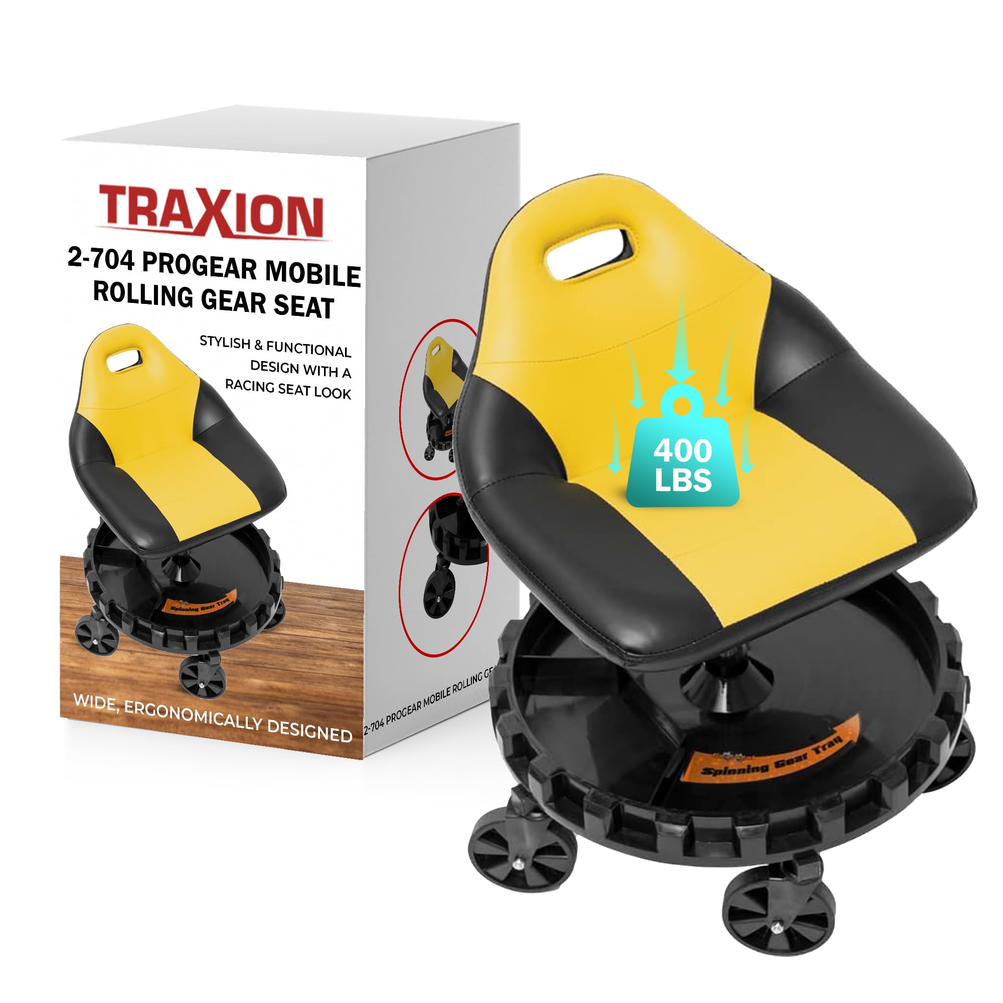 Traxion 400lb Capacity 2-704 Yellow Progear Mobile Rolling Gear Seat