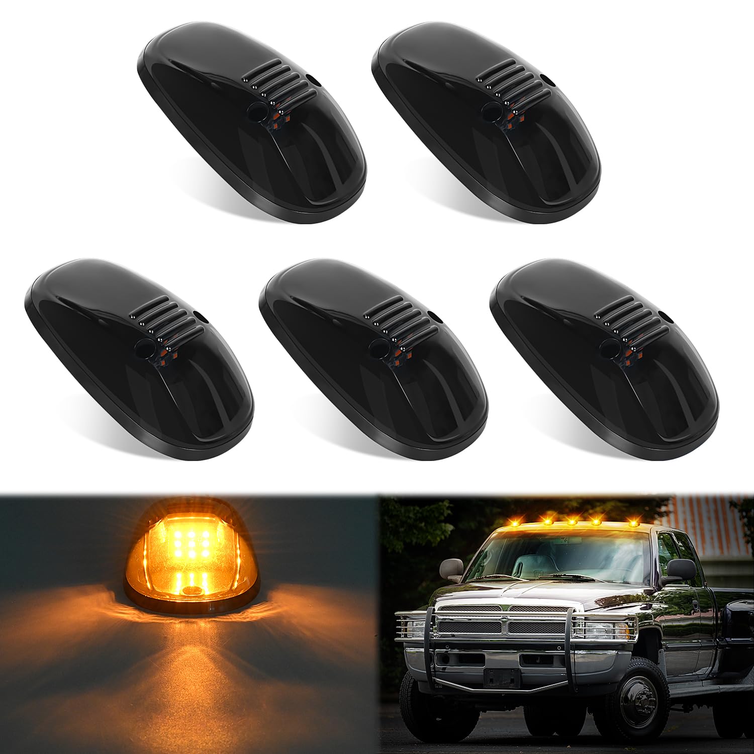 Nilight Led Cab Marker Lights 5 Pcs 9 Led Smoke Lens Amber Roof Running Clearance Light Compatible With 1999 2000 2001 2002 Dodg