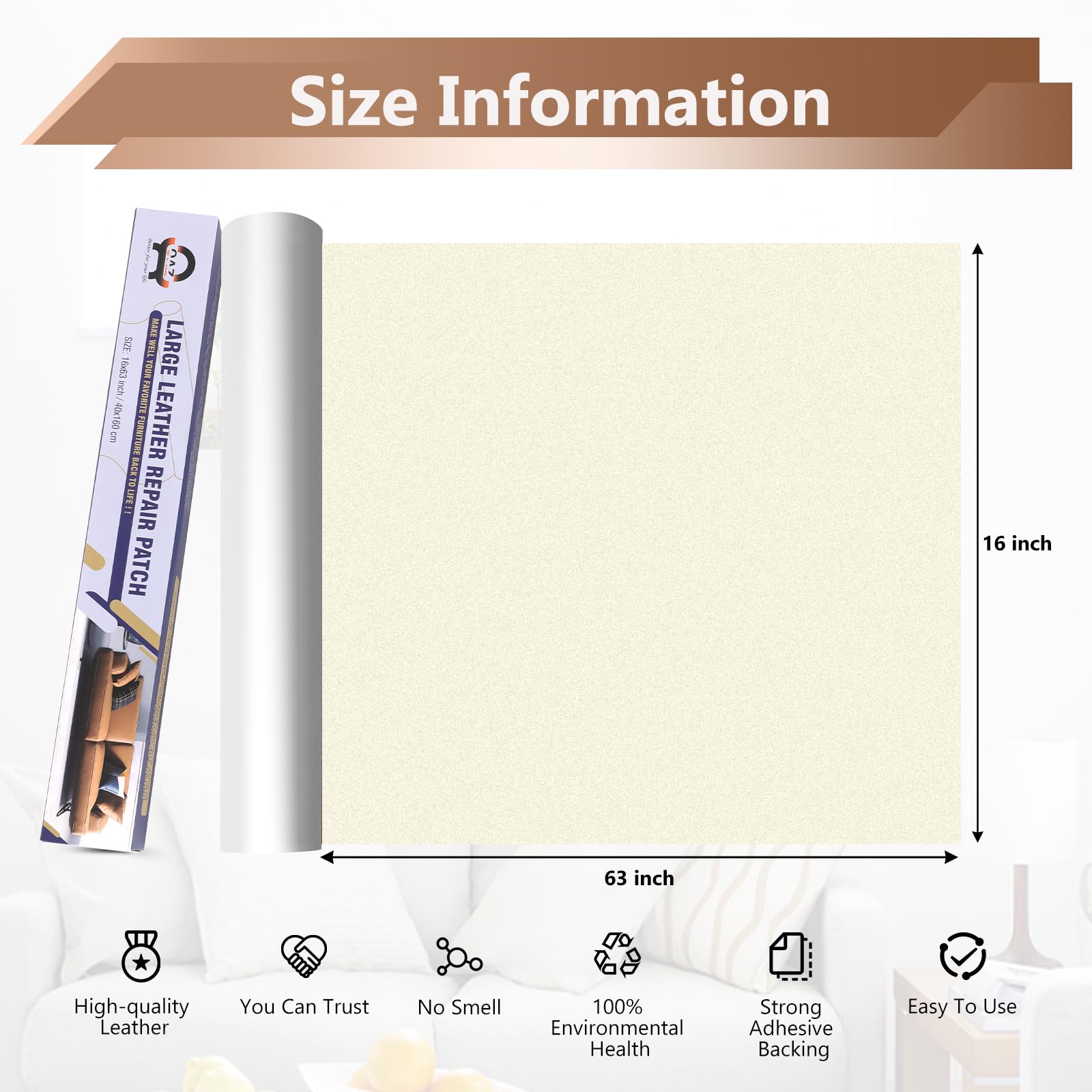 Oaz Self Adhesive Leather Repair Tape, 16X63 Inch Leather Repair Patch For Furniture, Leather Repair Kit For Car Seats, Couch, S