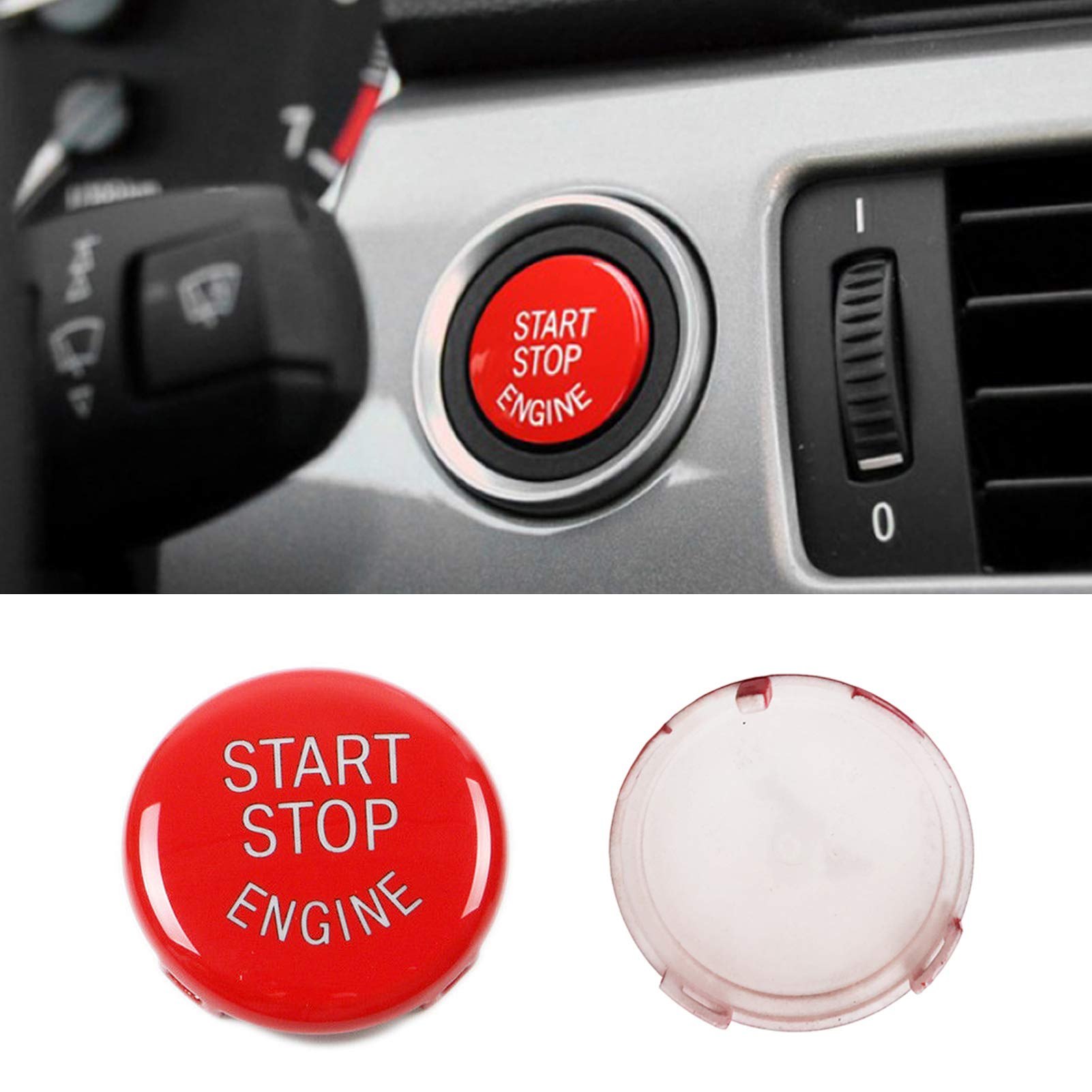 Jaronx Sports Red Start Stop Button Compatible With Bmw (1 3 5 6 X1 X3 X5 X6 Series,E81 E90 E91 E60 E63 E84 E83 E70 E71),Engine Switch Power Ignition Start Stop Button Replacement