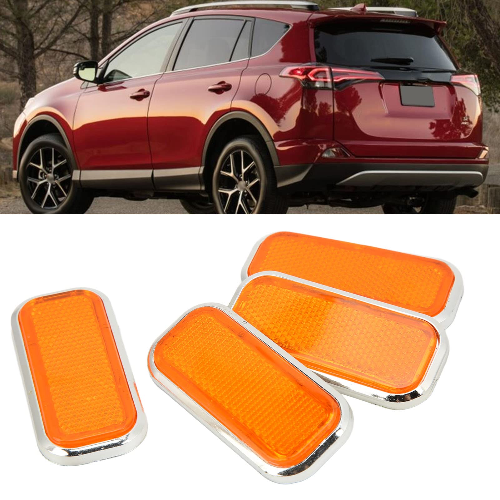 4pcs Rectangular Reflector Safety, KIMISS Universal Stick on Reflective Sticker Reflector holder High Visibility for Car Motorcy