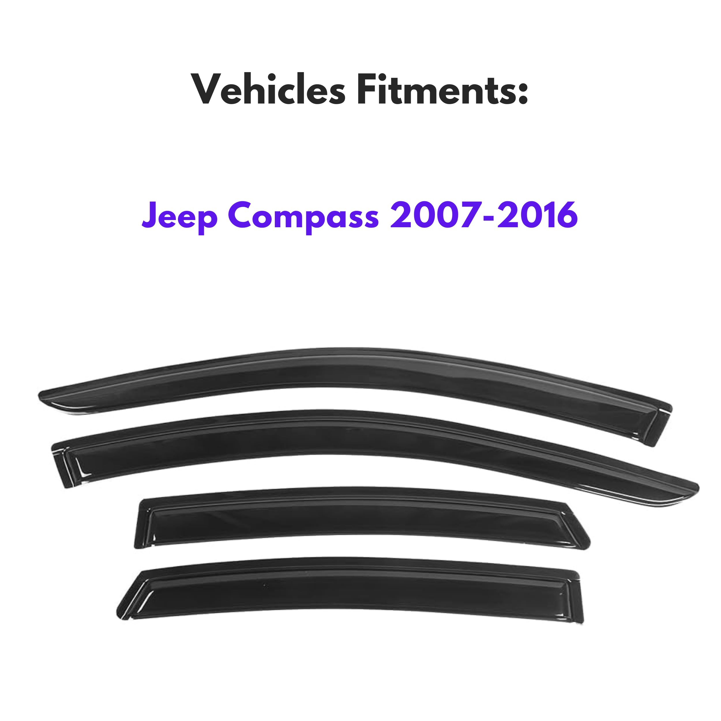 Immortal Group IG Window Visor for Jeep Compass 2007-2016, Black Acrylic Rain Guard Deflector, Mugen Style, Model 811604