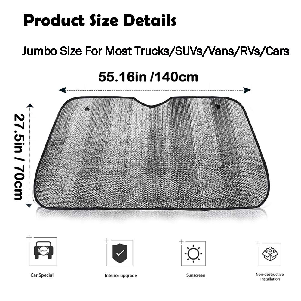Big Ant Car Windshield Sunshade Uv Ray Reflector Auto Window Sun Shade Visor Shield Cover, Keeps Vehicle Cool- Sliver (55'' X 27