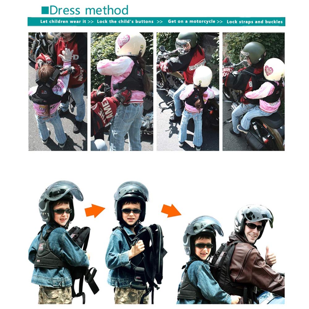 Rekotandem Child Motorcycle Safety Harness With Handles Reflective Material Black