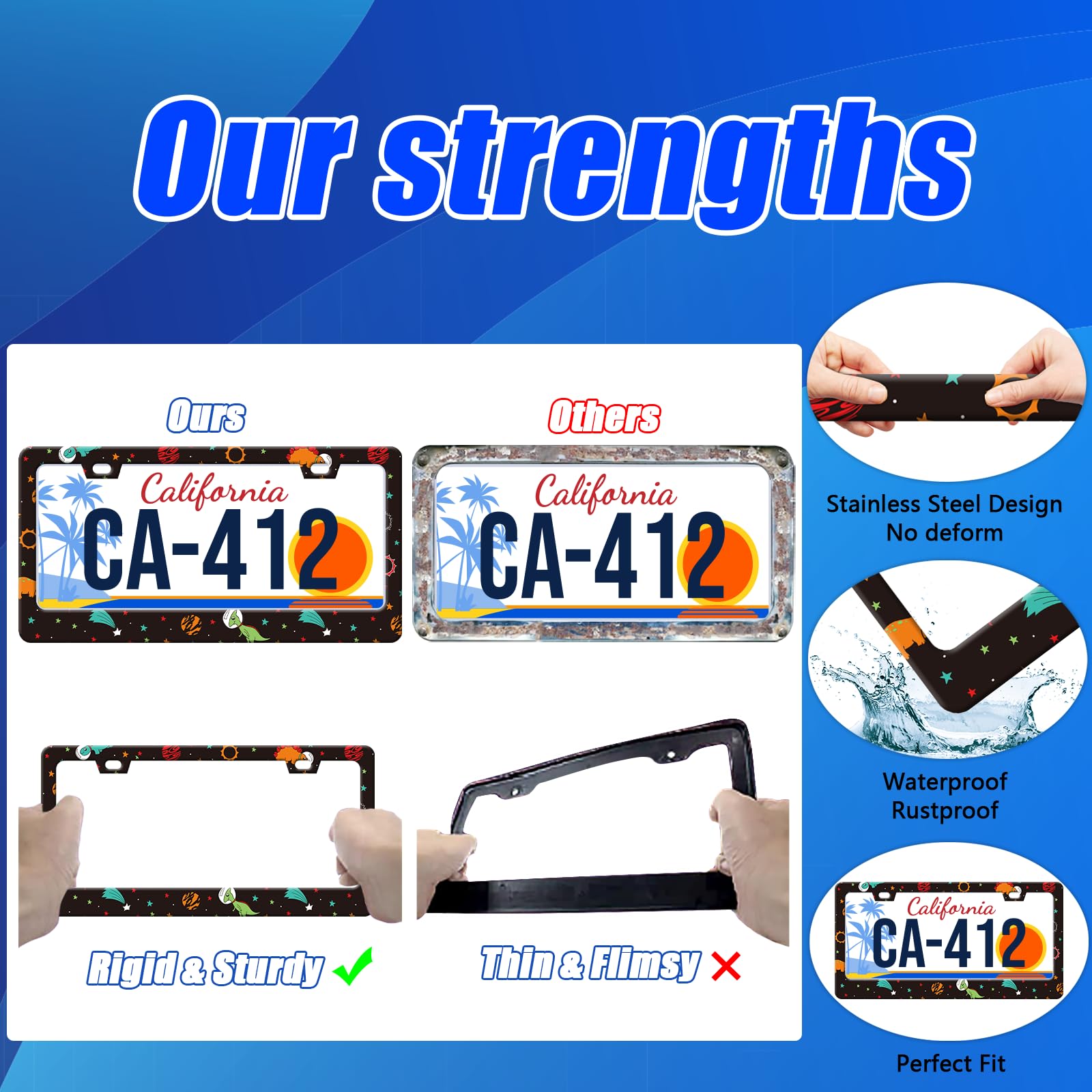 Cute Dinosaur License Plate Frames Space Galaxy Novelty License Plate Holder for Car Decor Parts Personalized Stainless Steel Li