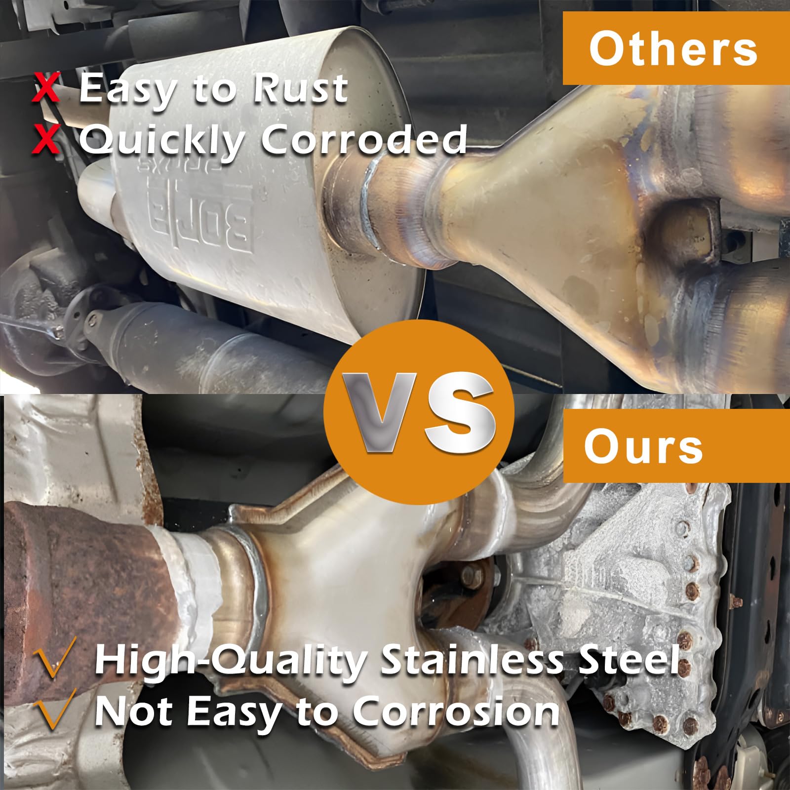 A-Karck Exhaust Y Pipe 3'' Inlet, Stainless Steel 2.25'' Outlet 10'' Long Y Pipe Withstands High Temperatures