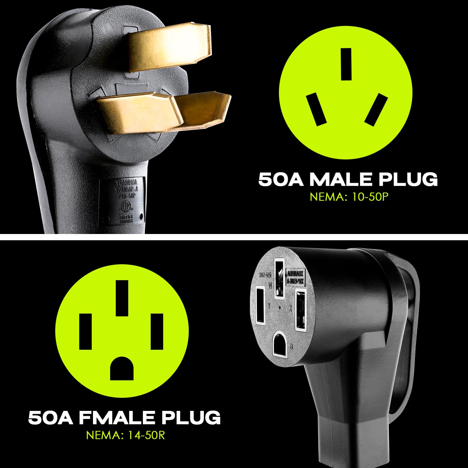 Campzlly Ev Charger Adapter Cord, Nema 10-50P To 14-50R Adapter, 50Amp Plug To 4 Prong Female, Compatible With Ev For Level 2 Ch