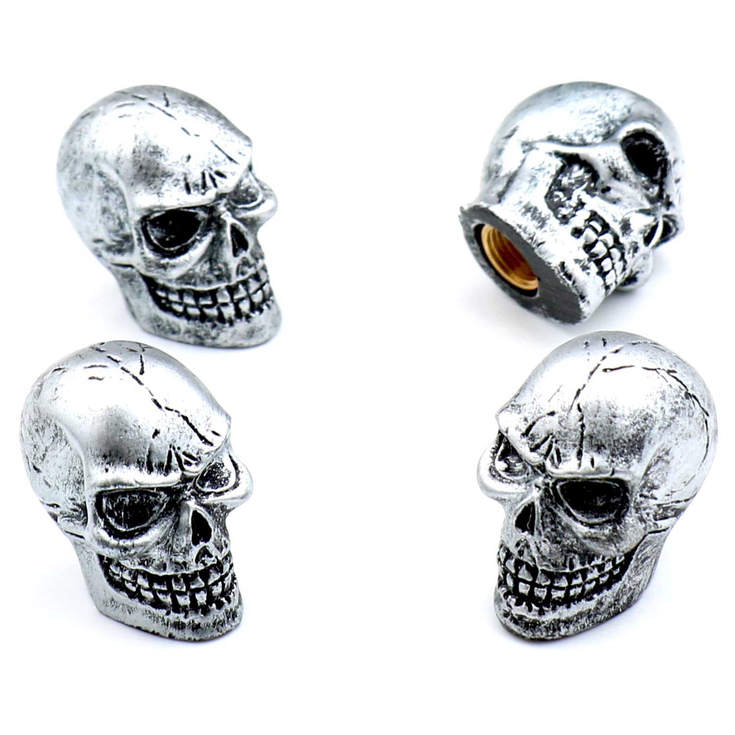 Bashineng Cars Tires Valve Stem Caps Cover Dustproof Cool Skull Head Fit Most Vehicle Suv Bike Trucks Motorcycles 4 Pcs/Set(Silv