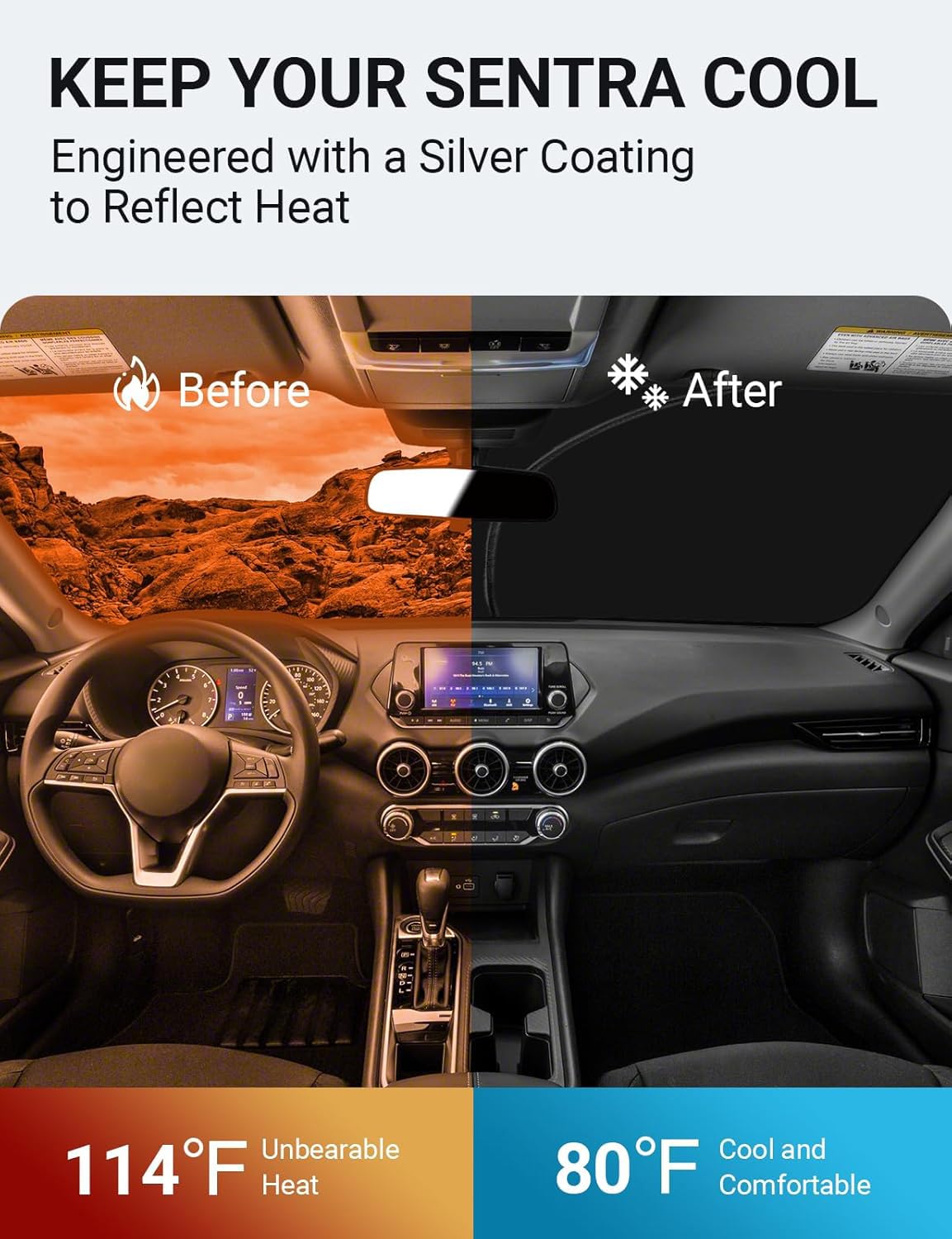 Proadsy Front Windshield Sun Shade Foldable Sunshde Protector Custom Fit 2024 2023 2022 2021 2020 Nissan Sentra S, Sv, Sr, Sedan