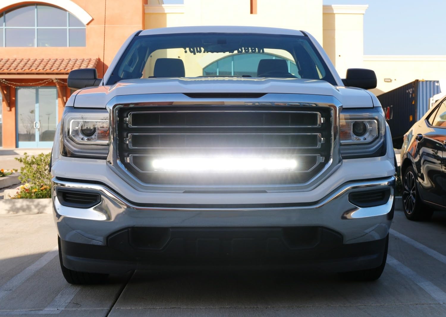 Ijdmtoy Behind Grille Mount 30-Inch Led Light Bar Kit Compatible With 2014-18 Gmc Sierra 1500 2500 3500 Hd, Incl (1) 150W Led Lightbar, Mesh Grill Mounting Brackets & On/Off Switch Wiring Kit