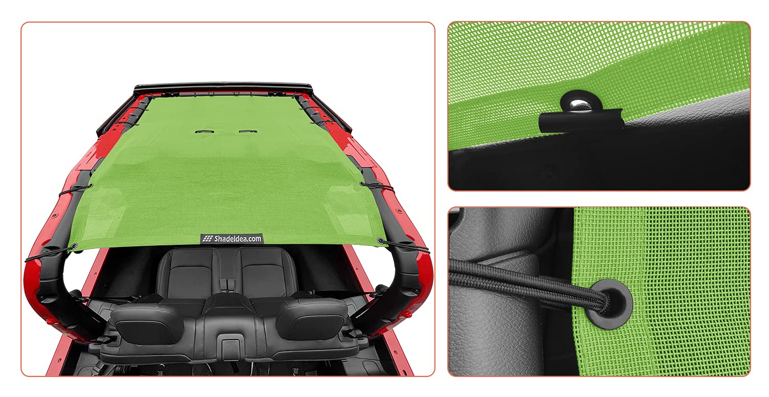 Shadeidea Sunshade Top For Jeep Wrangler Jl 2 Door (2018-2023) Top Sun Shade Front And Rear - Green Mesh Screen Soft Top Sunroof