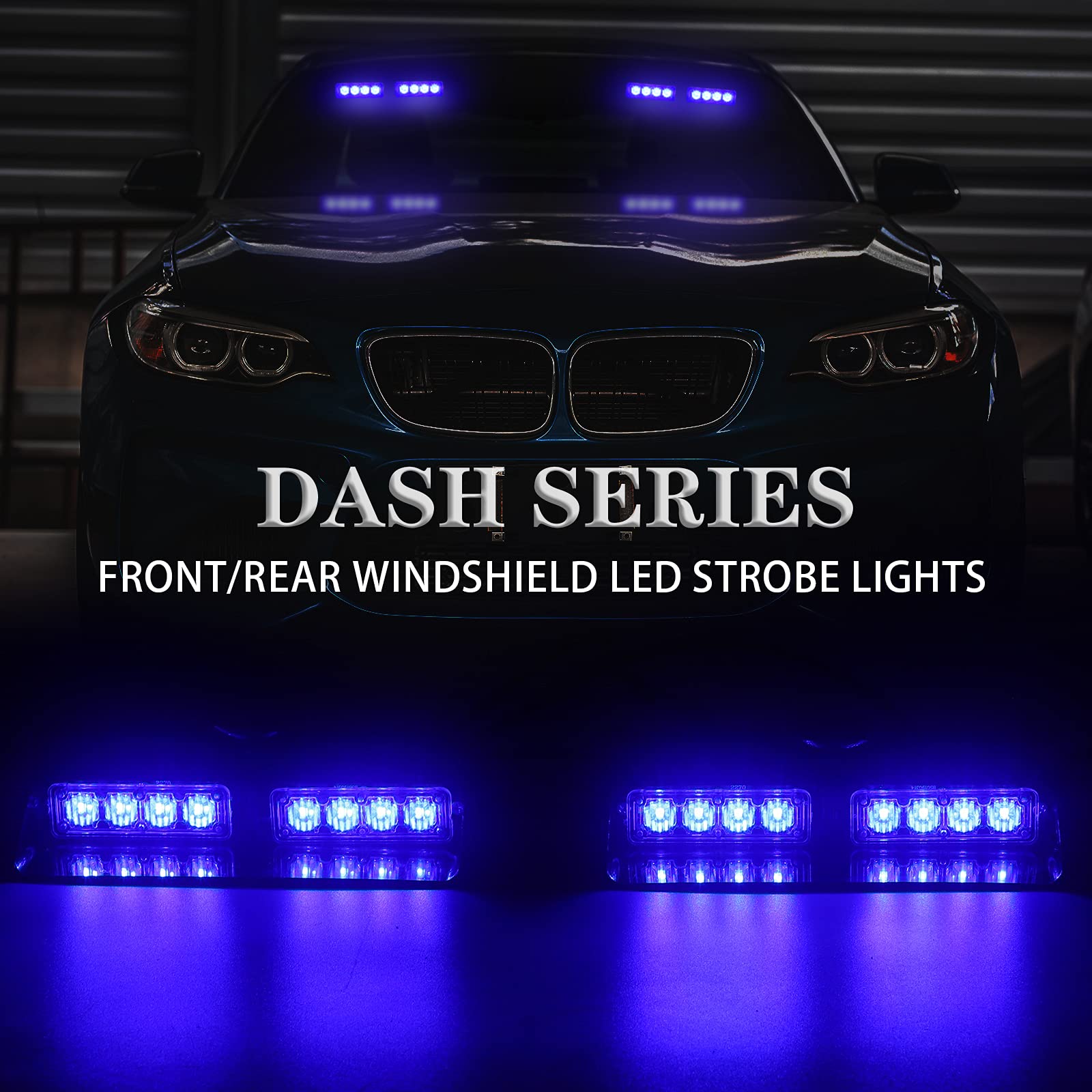 Xridonsen 2 In 1 Blue Emergency Dash Strobe Lights Warning Safety Flashing Interior Windshield Lights W/Suction Cups For Ambulan