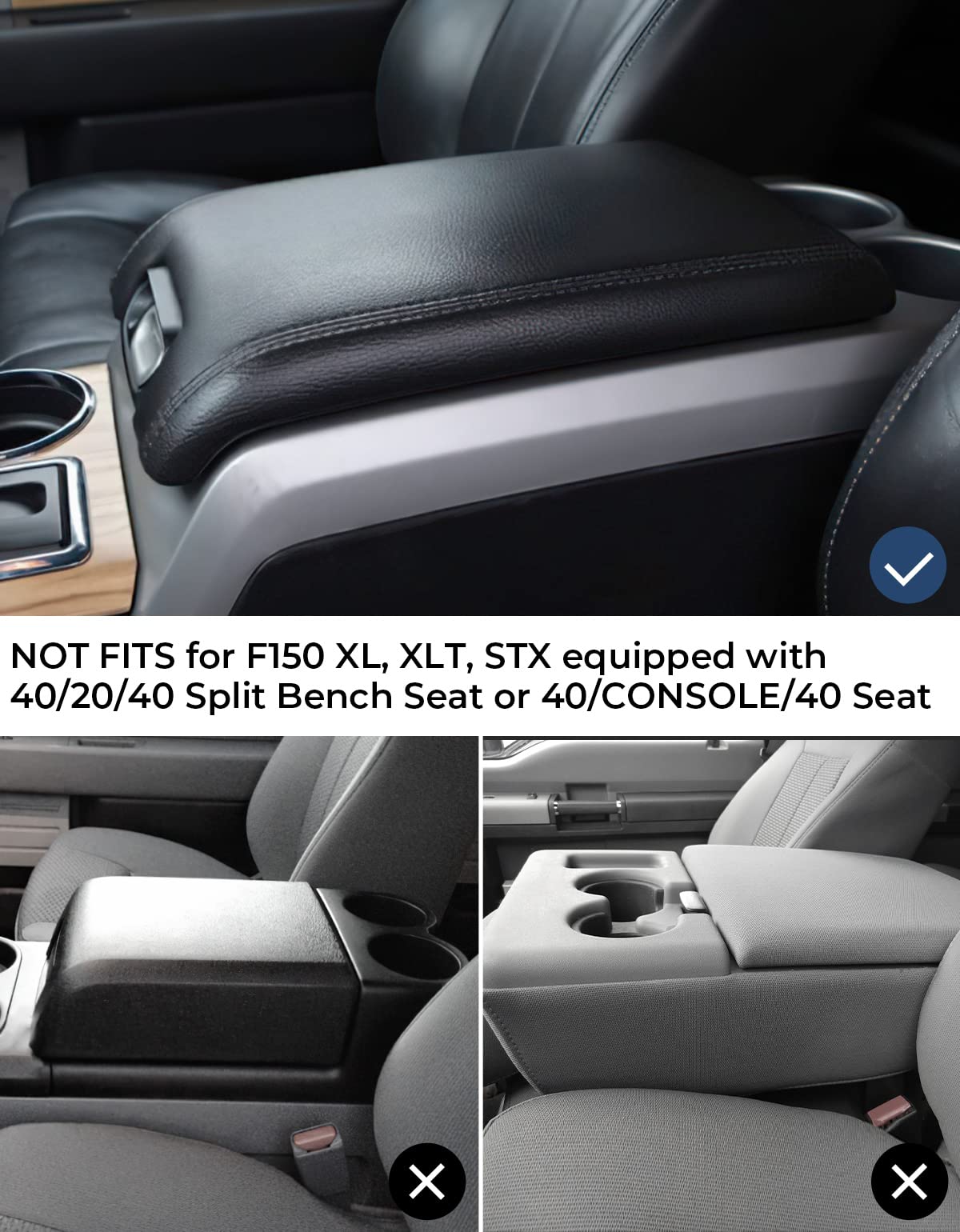 ISSYAUTO Center Console Cover for 2009-2014 F150, Leather Armrest Lid, Durable Protective Cover